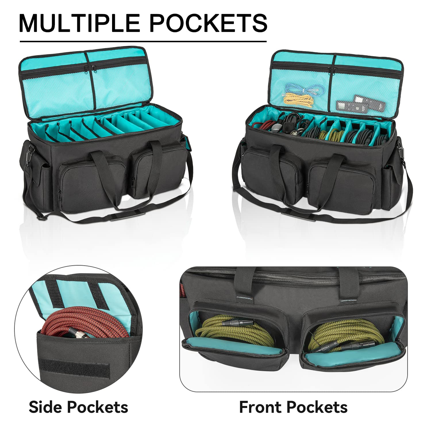 SAVIOUR DJ Cable File Bag - Detachable Padded Bottom & Adjustable Dividers for Music/Audio/Visual Cables - Portable Travel Storage & Studio Organization - Perfect for DJs, Musicians & AV Professionals (Blue)