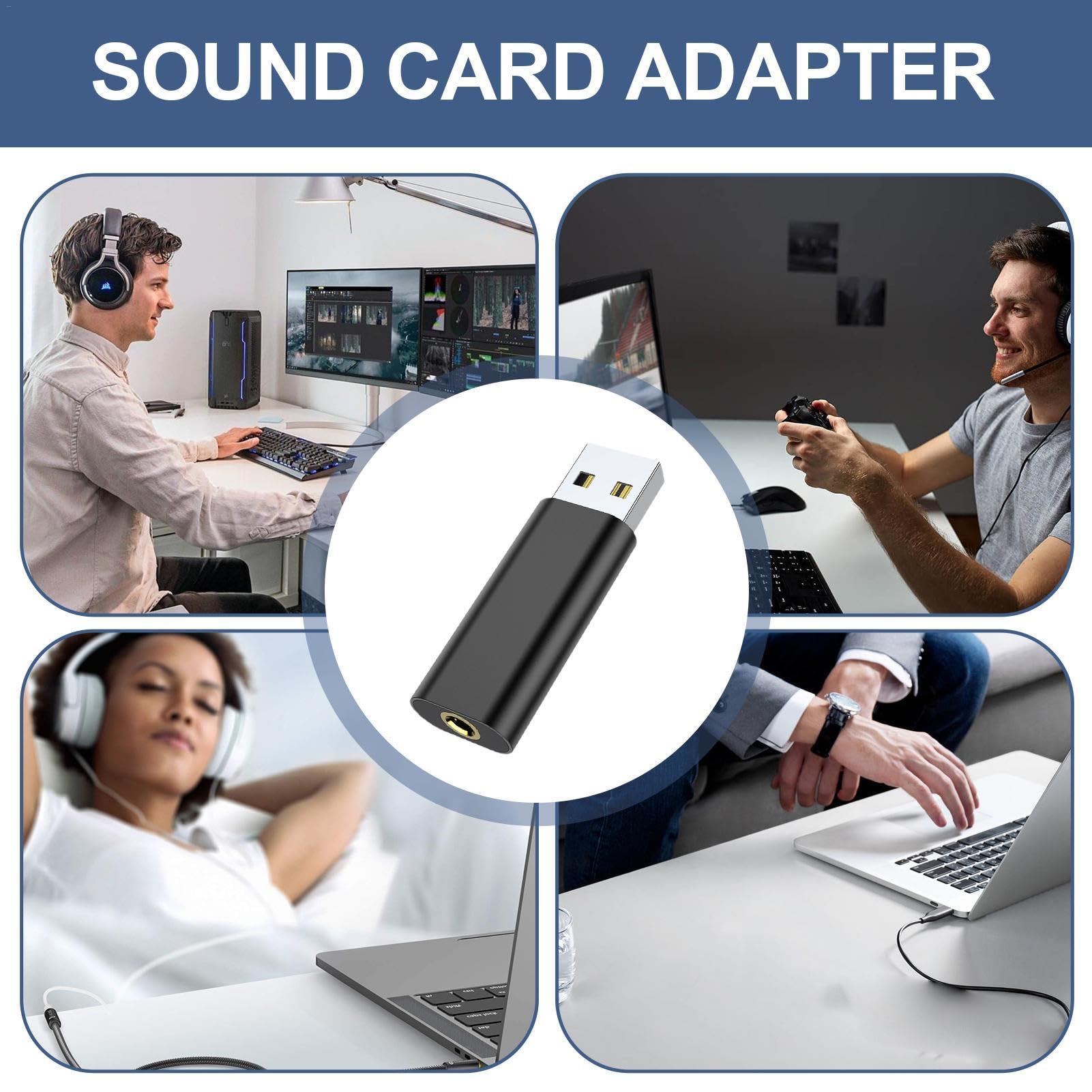 USB to 3.5mm Audio Jack Adapter - External Sound Card for Laptop & PC - Plug & Play USB Headphone Converter - Driver-Free USB Audio for Gaming, Streaming, Zoom Calls - Perfect for League of Legends, Discord, Online Classes & Work from Home Setup