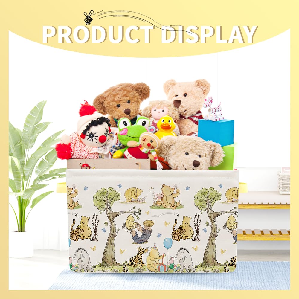 Winnie Nursery Hampers with Handles - Large Foldable Canvas Storage Baskets for Kids, Baby Clothes & Toys | Organizer for Bathroom, Bedroom & Nursery Decor | Perfect for Laundry, Playroom & Home Organization