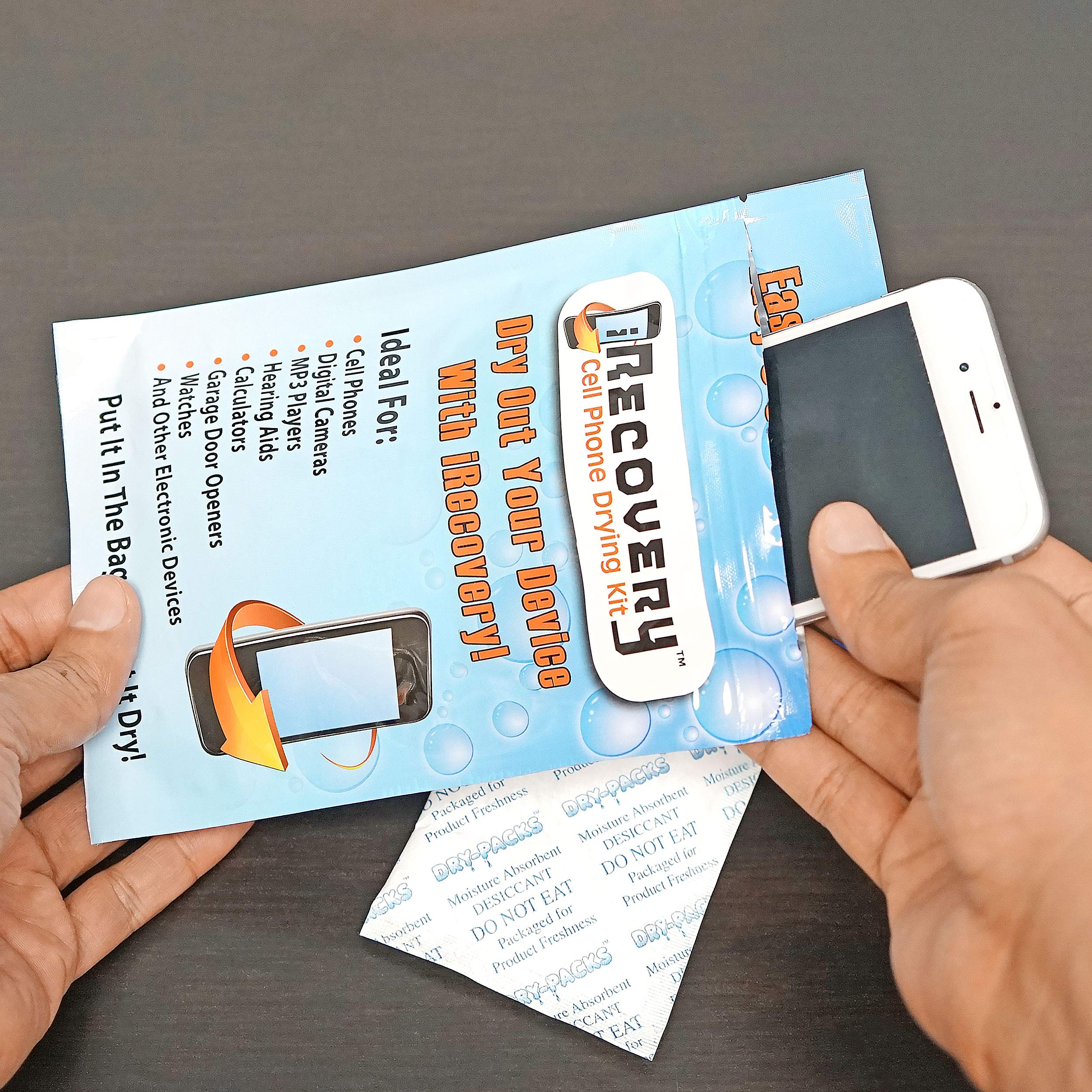 iRecovery Water Damage Rescue Kit - Fast Drying for Wet iPhone, Samsung, Smartphones, Smartwatches, AirPods & Electronics - Save Devices from Liquid Damage | Perfect for Pool, Beach & Rainy Day Accidents