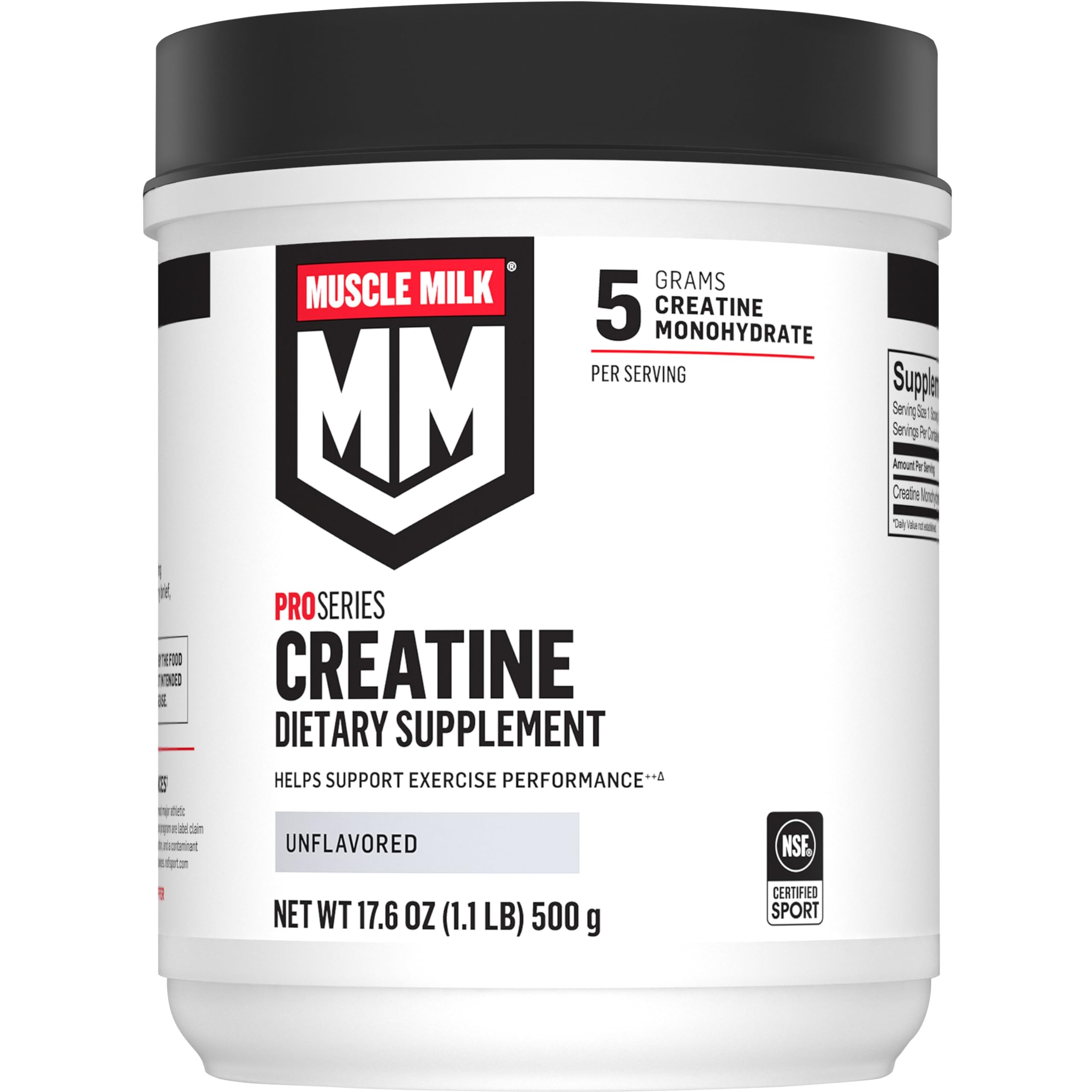 Muscle Milk Pro Series Creatine Powder - Unflavored 1.1lb (100 Servings) | 5g Pure Creatine Monohydrate per Serving | NSF Certified for Sport | Ideal for Post-Workout Recovery & Muscle Growth | Packaging May Vary