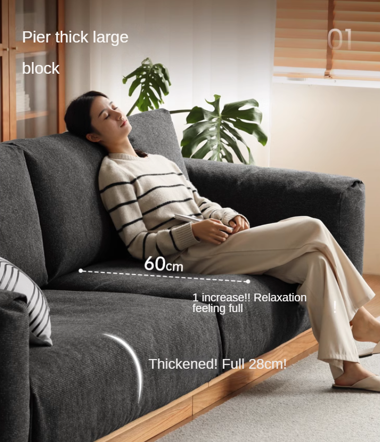 Modern Oak Solid Wood Straight Floor Sofa - Elegant & Durable Living Room Seating for Home, Office, or Lounge Areas