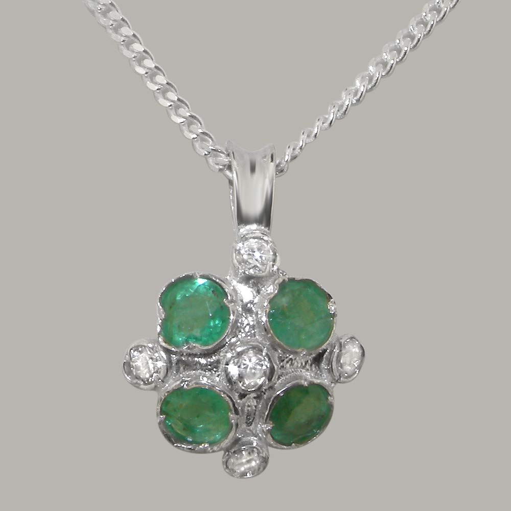 925 Sterling Silver Vintage Pendant Necklace with Cubic Zirconia & Natural Emerald - 18/20/24 Inch Chain Options - Perfect for Weddings, Anniversaries & Special Occasions