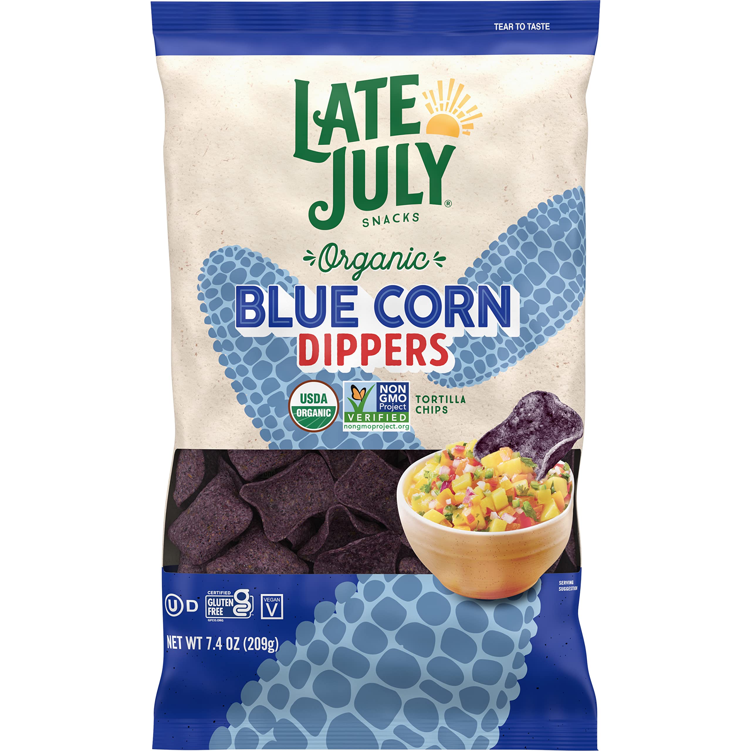 Organic Blue Corn Tortilla Chips by Late July - 7.4oz Bags (Pack of 9) | Gluten-Free, Non-GMO Snacks for Parties, Movie Nights & Healthy On-the-Go Eating