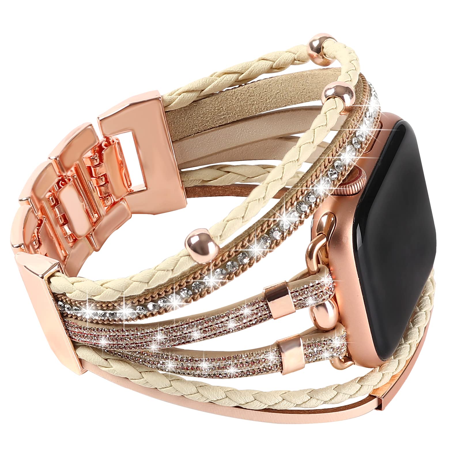 WONMILLE Genuine Leather Bands for Apple Watch 41mm 40mm 38mm 45mm 44mm 42mm 49mm - Boho Bracelet Strap Compatible with iWatch Series Ultra 10 9 8 7 6 5 4 3 2 1 SE - Perfect for Workouts, Office Wear & Casual Fashion Accessories
