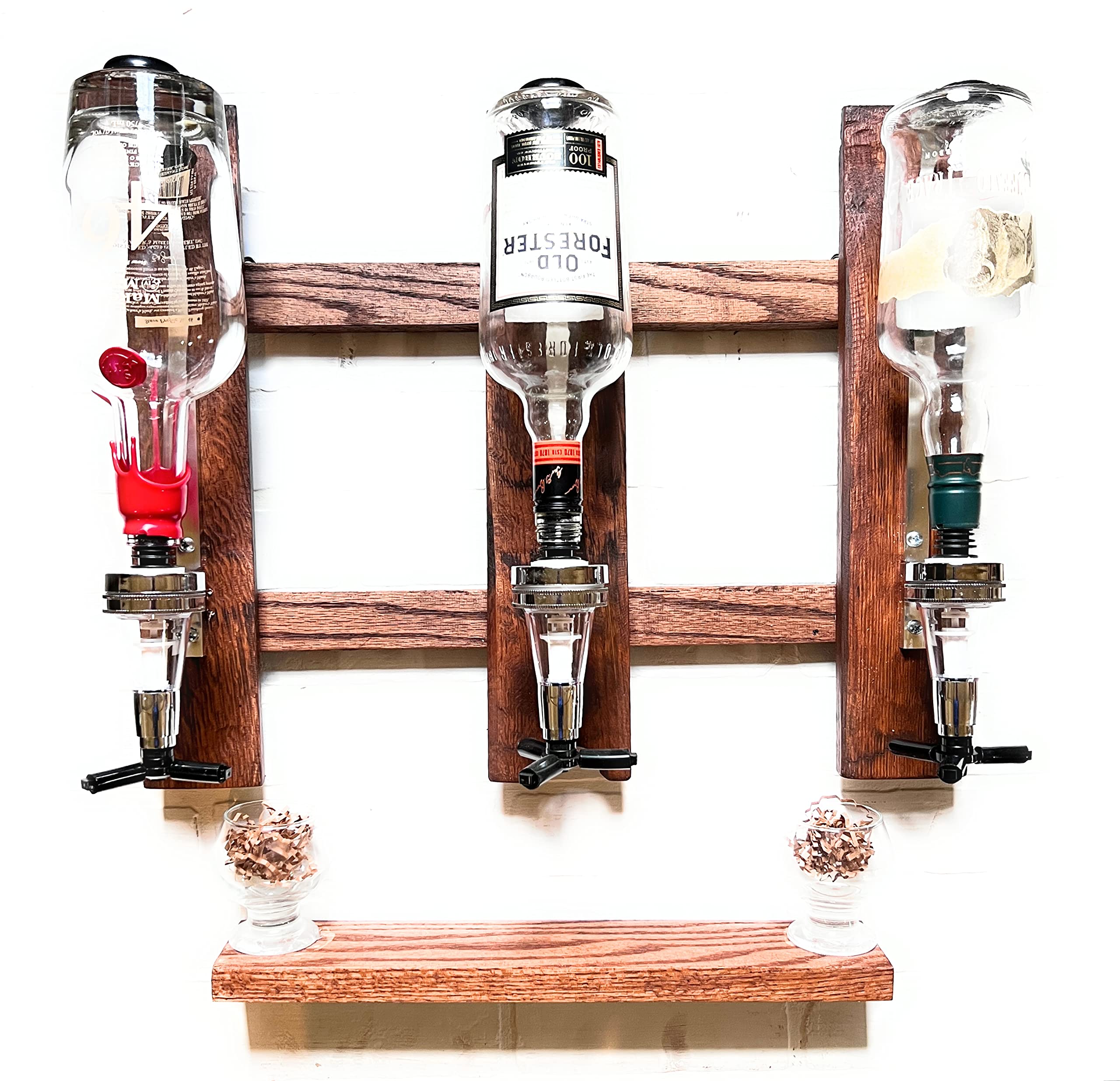 3-Piece Wall Mounted Liquor Dispenser Set - Premium Wooden Wall Shelf for Home Bars, Whiskey & Wine Bottle Dispenser - Perfect for Parties, Entertaining & Home Decor (3 Dispensers)