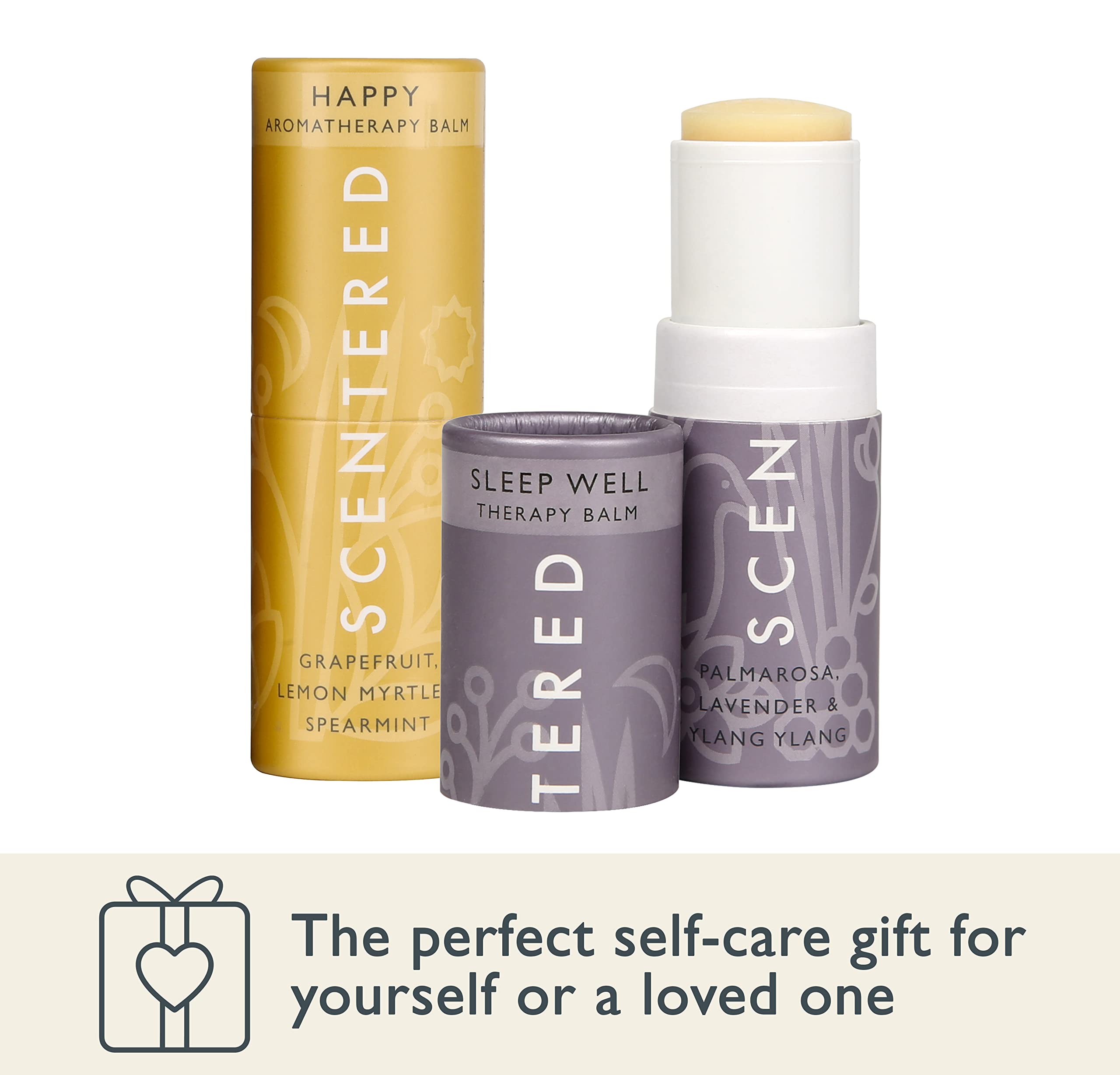 Scentered Aromatherapy Balm Stick Duo for Sleep Support & Mood Boost - Essential Oil Roll-On with Lemon Myrtle, Lavender & Ylang Ylang - Natural Stress Relief & Relaxation Gift for Women - Perfect for Bedtime, Travel & Self-Care
