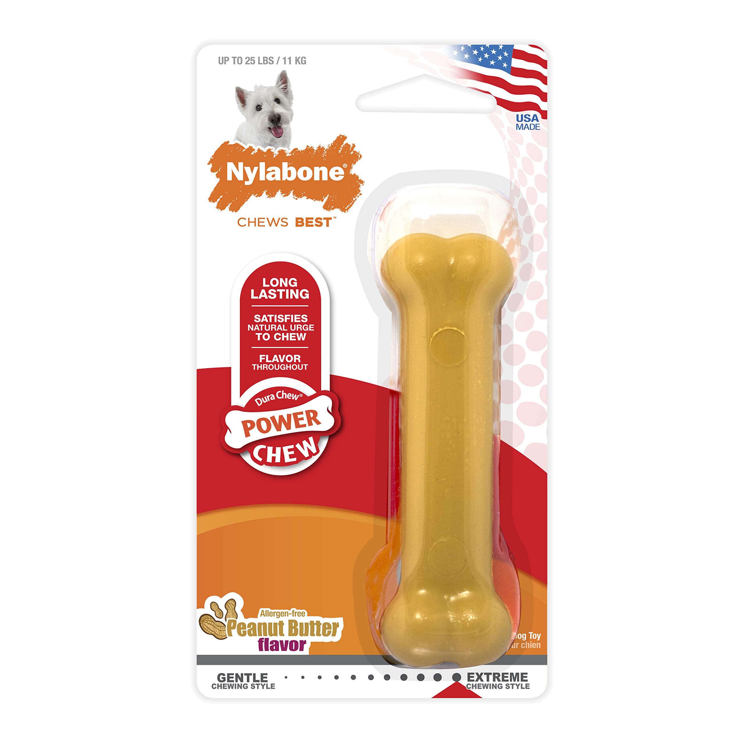 Nylabone Durable Dog Chew Toy for Aggressive Chewers - Peanut Butter Flavor, Small (Up to 25lbs) - Perfect for Playtime & Training