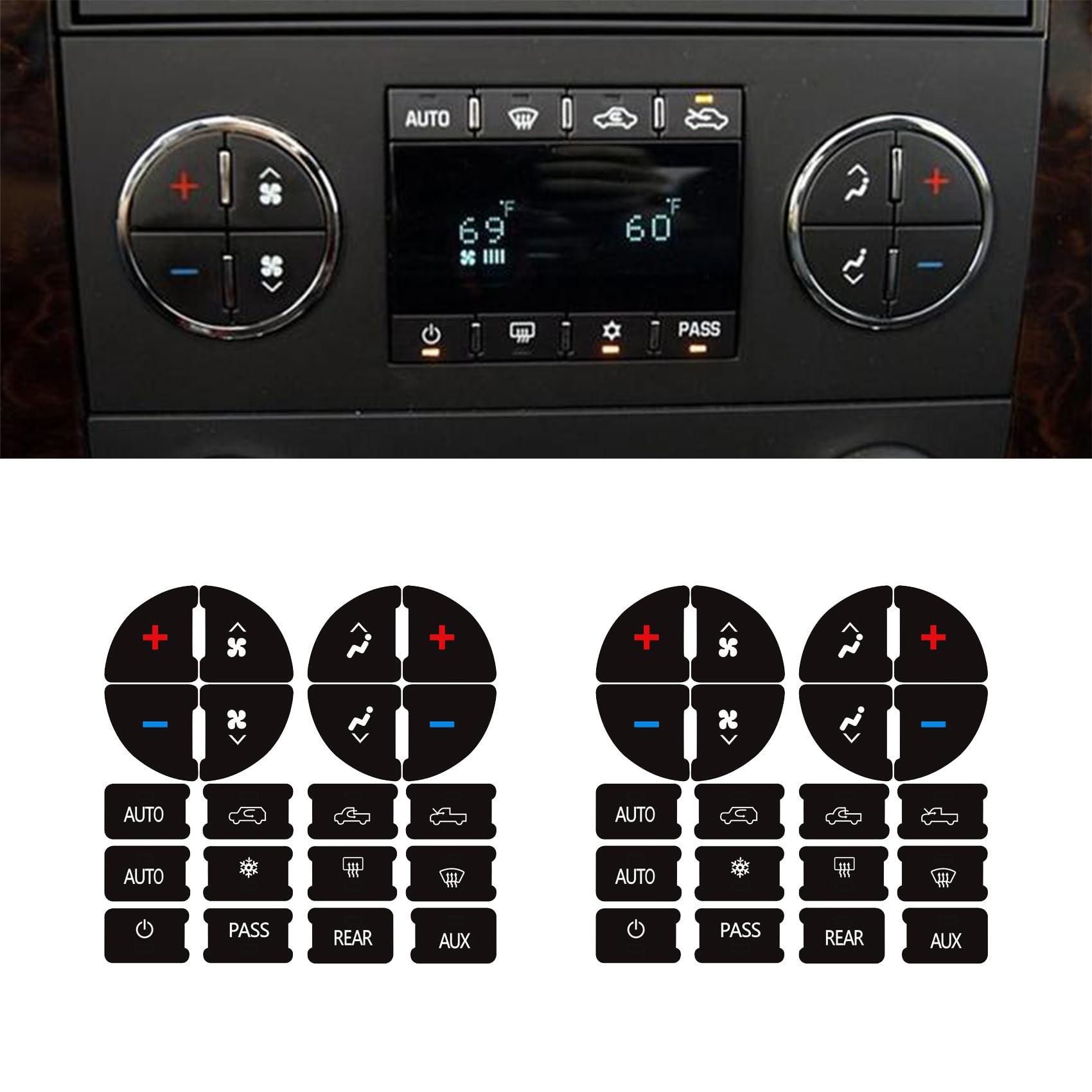 Car AC Dash Button Repair Kit - Dashboard Decorative Stickers & Panel Button Covers - Volume Control Knob Decor for Radio - Universal Car Interior Accessories - Perfect for DIY Car Interior Upgrade & Personalization