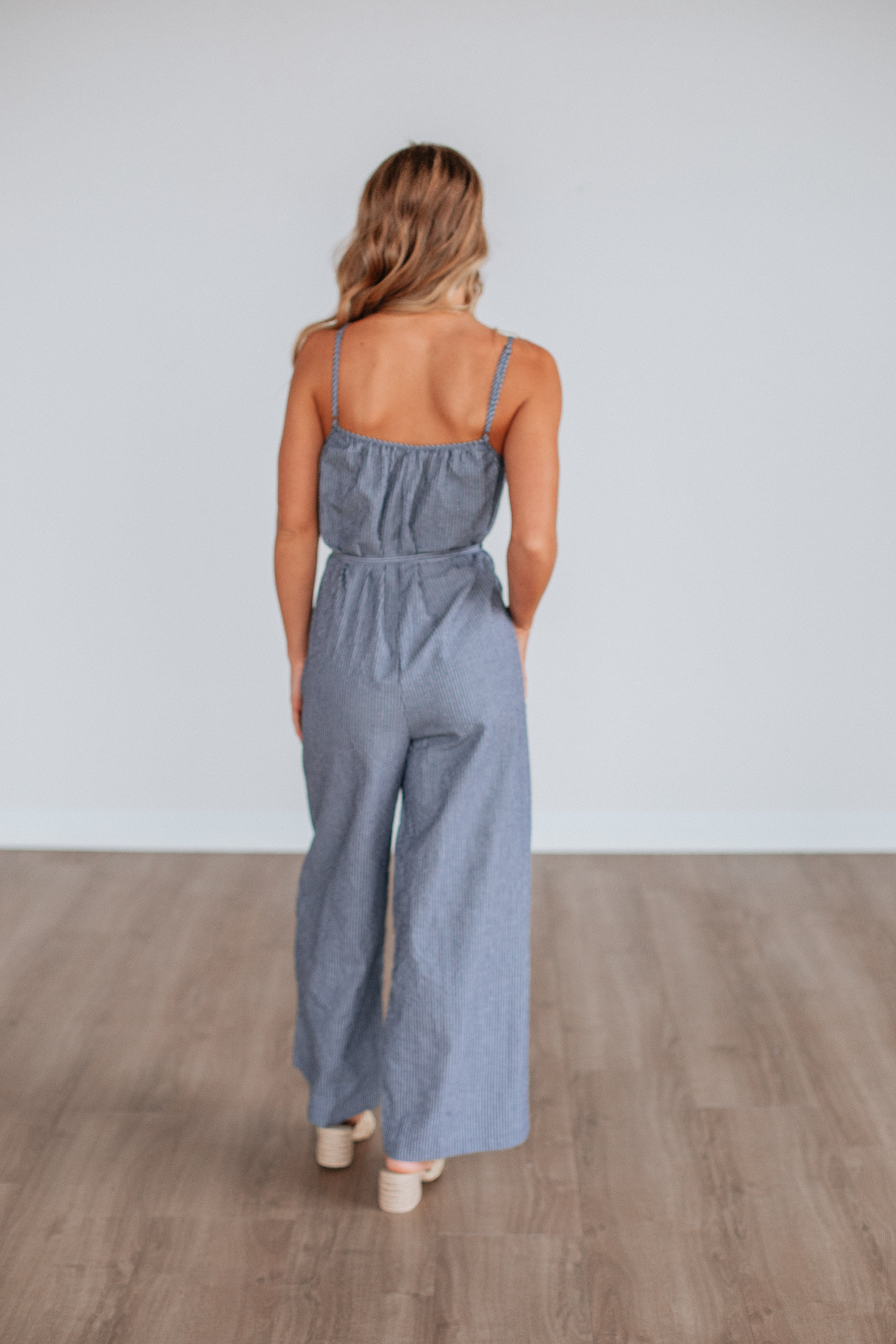 Brielle Striped Jumpsuit for Women - Stylish Steel Blue One Piece Romper | Perfect for Casual Outings, Beach Vacations & Summer Fashion