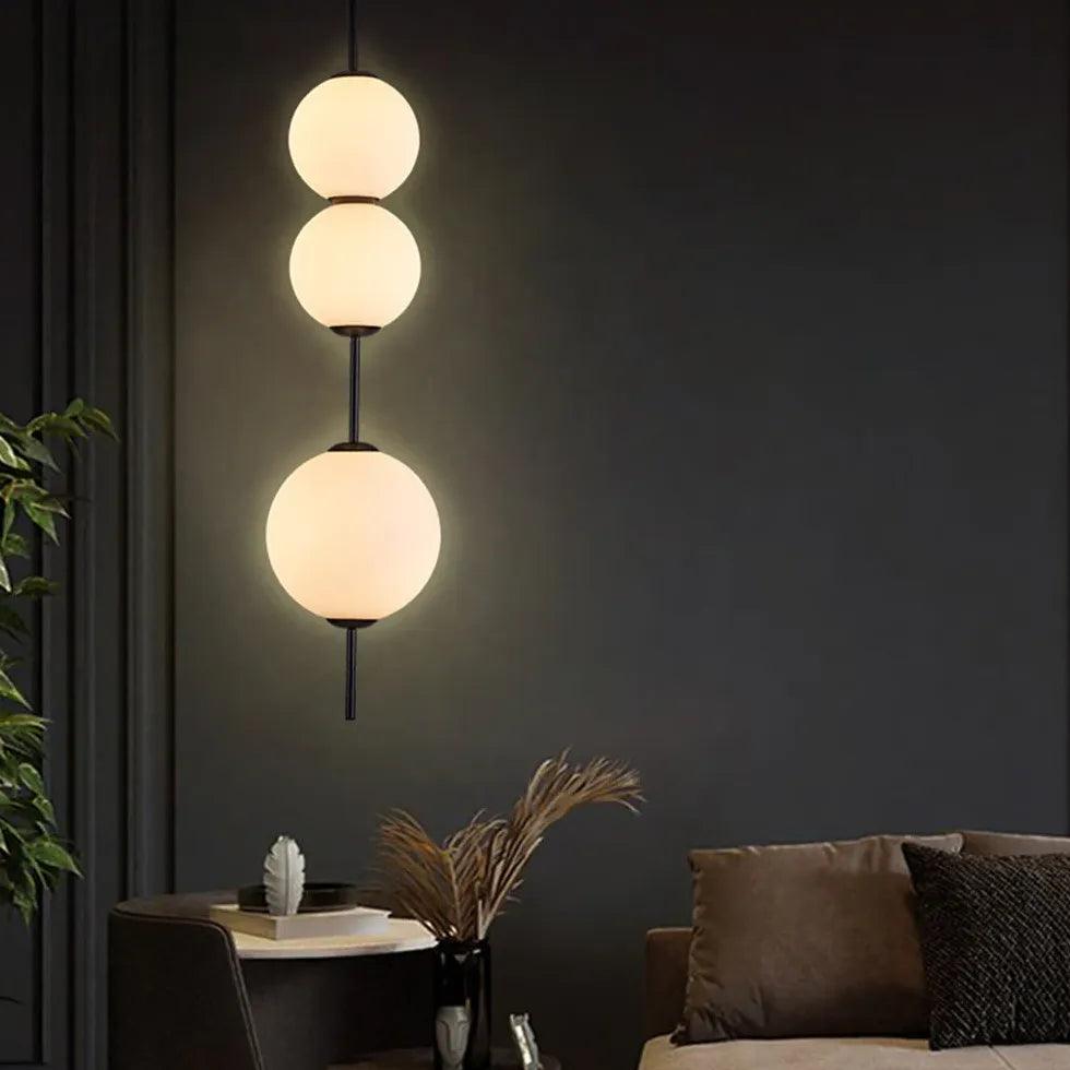 Modern White Glass Ball Linear Pendant Light - Minimalist Ceiling Lighting Fixture for Kitchen Island, Dining Room, and Bedroom Decor