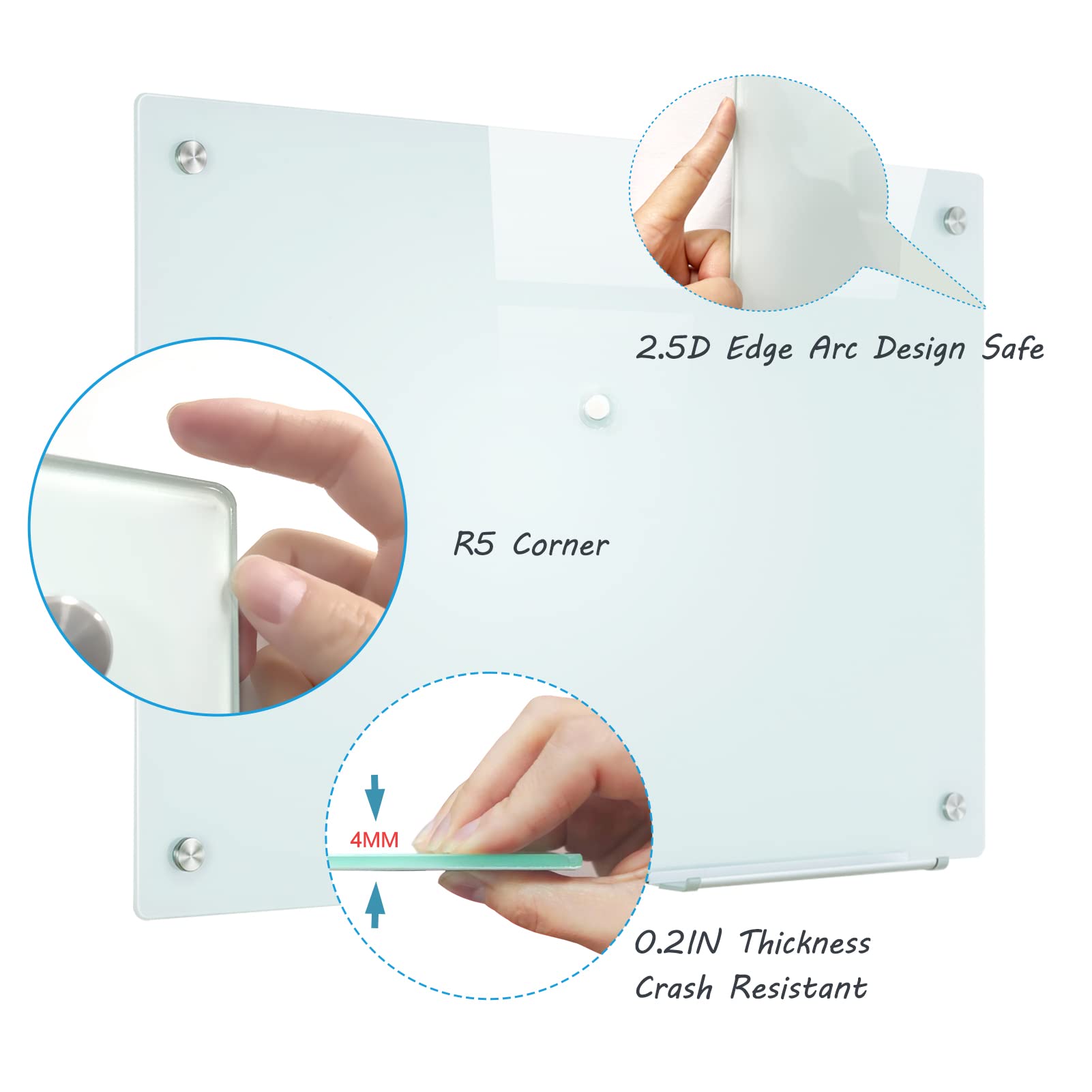 Frameless Magnetic Dry Erase Glass Whiteboard - 36