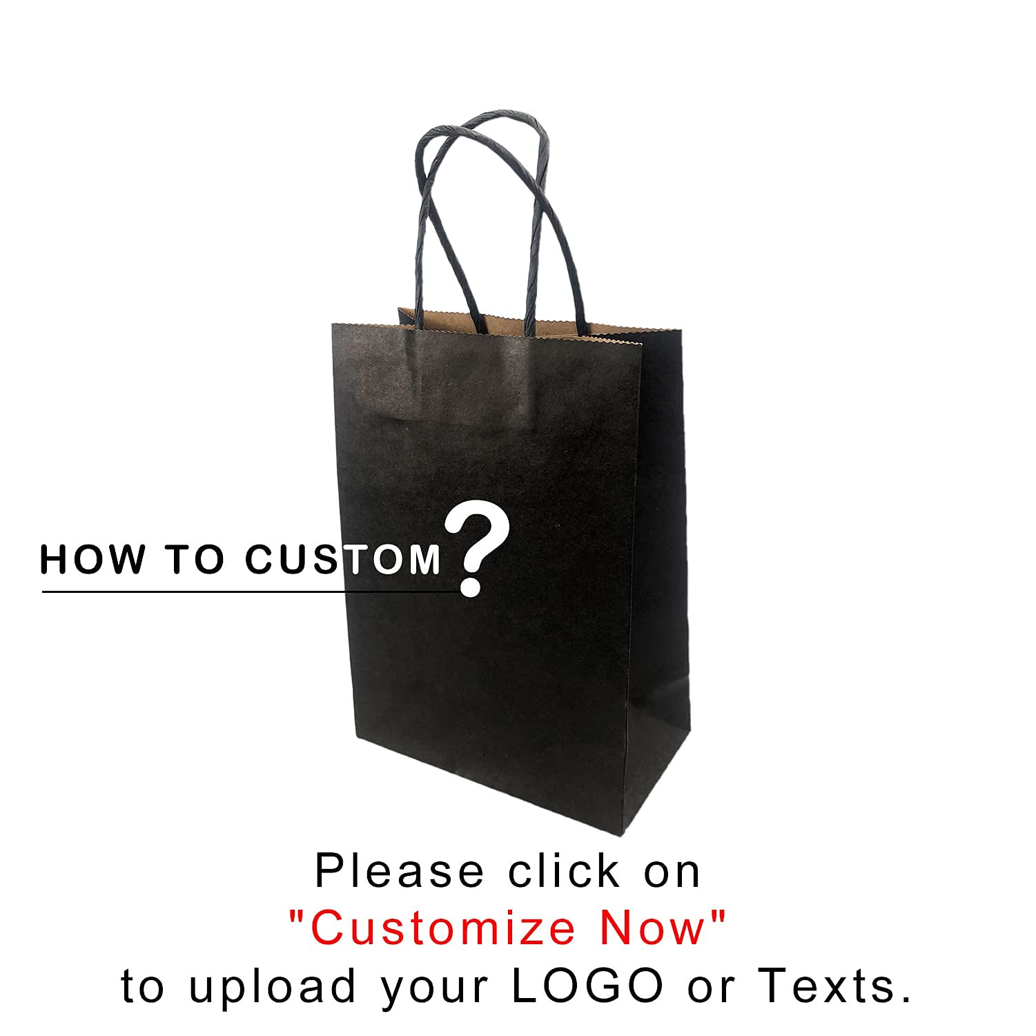 100 Pcs Custom Printed Kraft Paper Bags - 5.91x3.15x8.27 Inch Eco-Friendly Shopping Bags for Retail, Parties, Gifts & Supermarkets | Reusable Merchandise & Grocery Bags