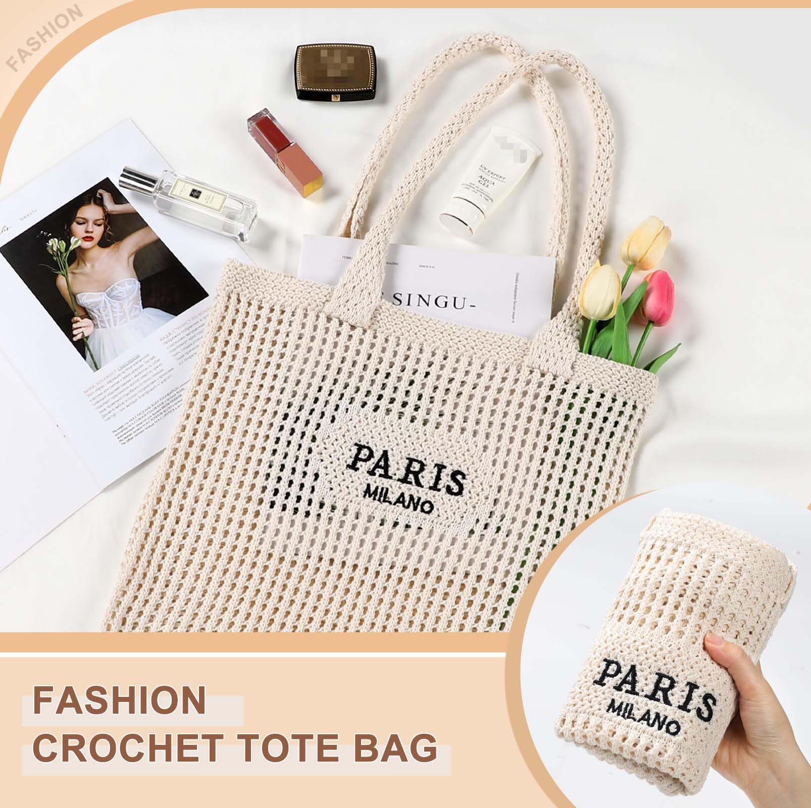 Sightor Crochet Tote Bag for Women - Breathable Mesh Beach Bag, Knit Summer Hobo Handbag, Boho Style Vacation Purse | Perfect for Beach Trips, Shopping, and Casual Outings