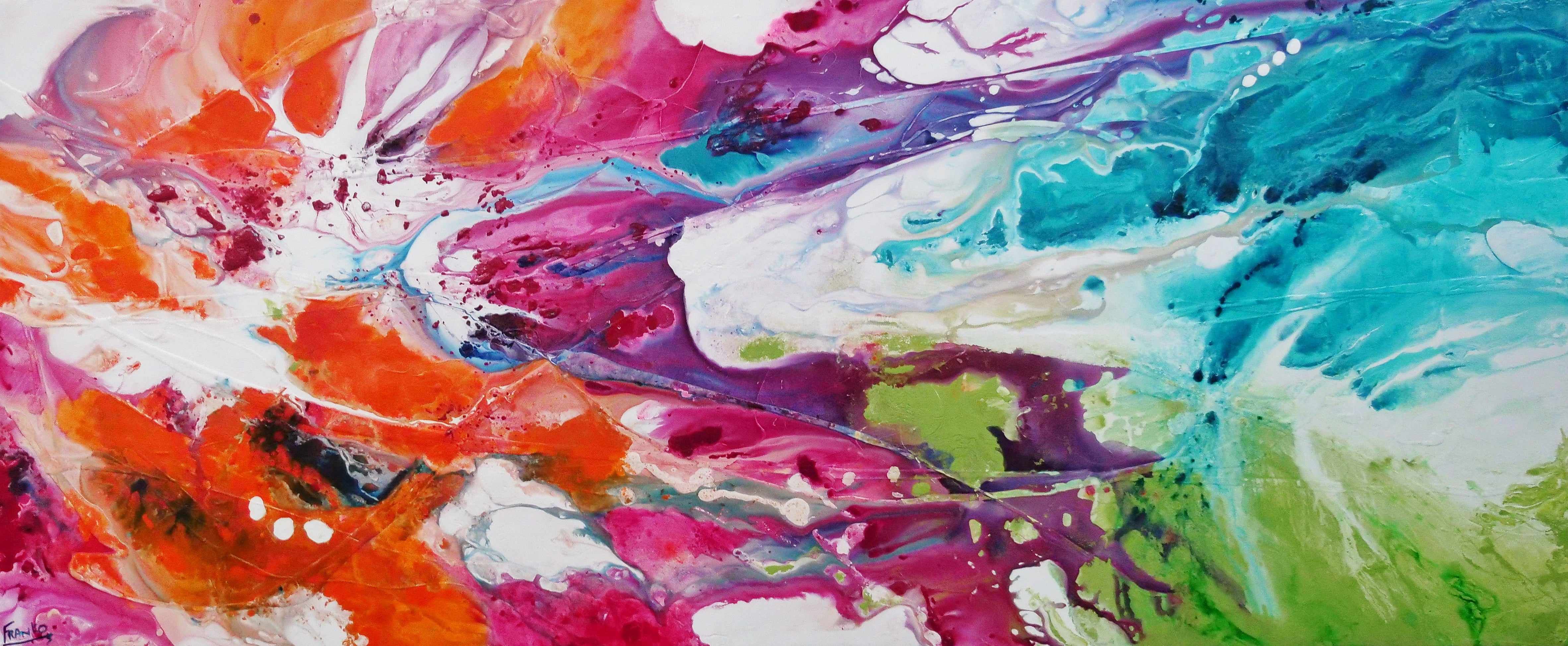 Vibrant Abstract Textured Painting - 240cm x 100cm Colour Melt Canvas Art | Perfect for Modern Living Room, Bedroom or Office Wall Decor