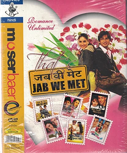 Romance Unlimited That's Jab We Met - 6 Classic Bollywood DVD Collection (Hindi with English Subtitles) | Jab We Met, Raja Hindustani, Hum Aapke Hain Kaun, Maine Pyar Kiya, Kaho Naa Pyaar Hai, Hum Hain Rahi Pyar Ke | Perfect for Movie Nights & Bollywood Fans