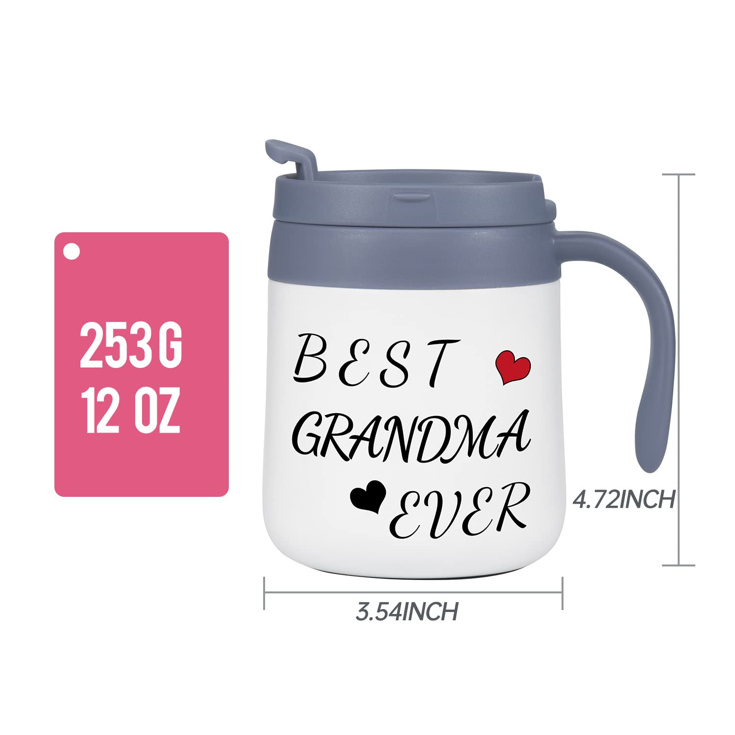 **Insulated Travel Tea & Coffee Mug with Handle and Lid - Perfect Gift for Grandma, Women, Birthday, Christmas & Mother's Day - Ideal for Home, Office & Travel**