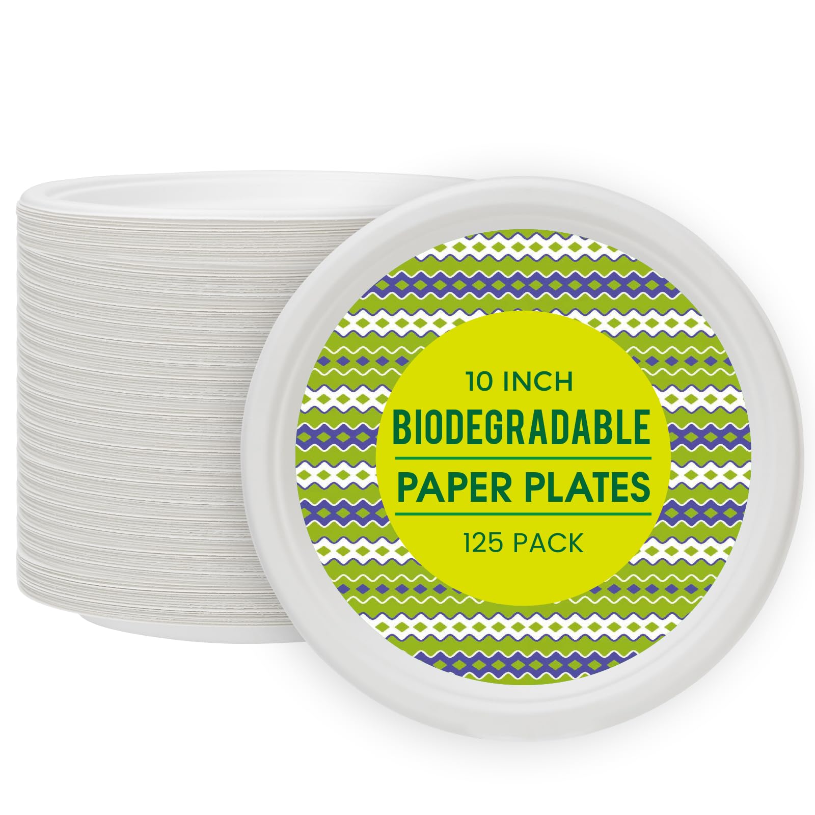 **125-Pack 10 Inch Compostable Paper Plates | Heavy Duty Biodegradable Bagasse Plates for Party, Wedding, BBQ & Dinner | Eco-Friendly Disposable Plates Bulk (White) – Perfect for Outdoor Events & Sustainable Gatherings**