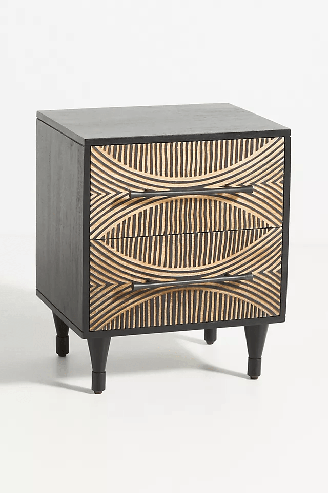 Hand Carved Thalia Nightstand - Solid Wood Bedside Table with Drawer | Handmade Wooden Furniture for Bedroom, Living Room & Guest Room | Rustic Home Decor & Storage Solution
