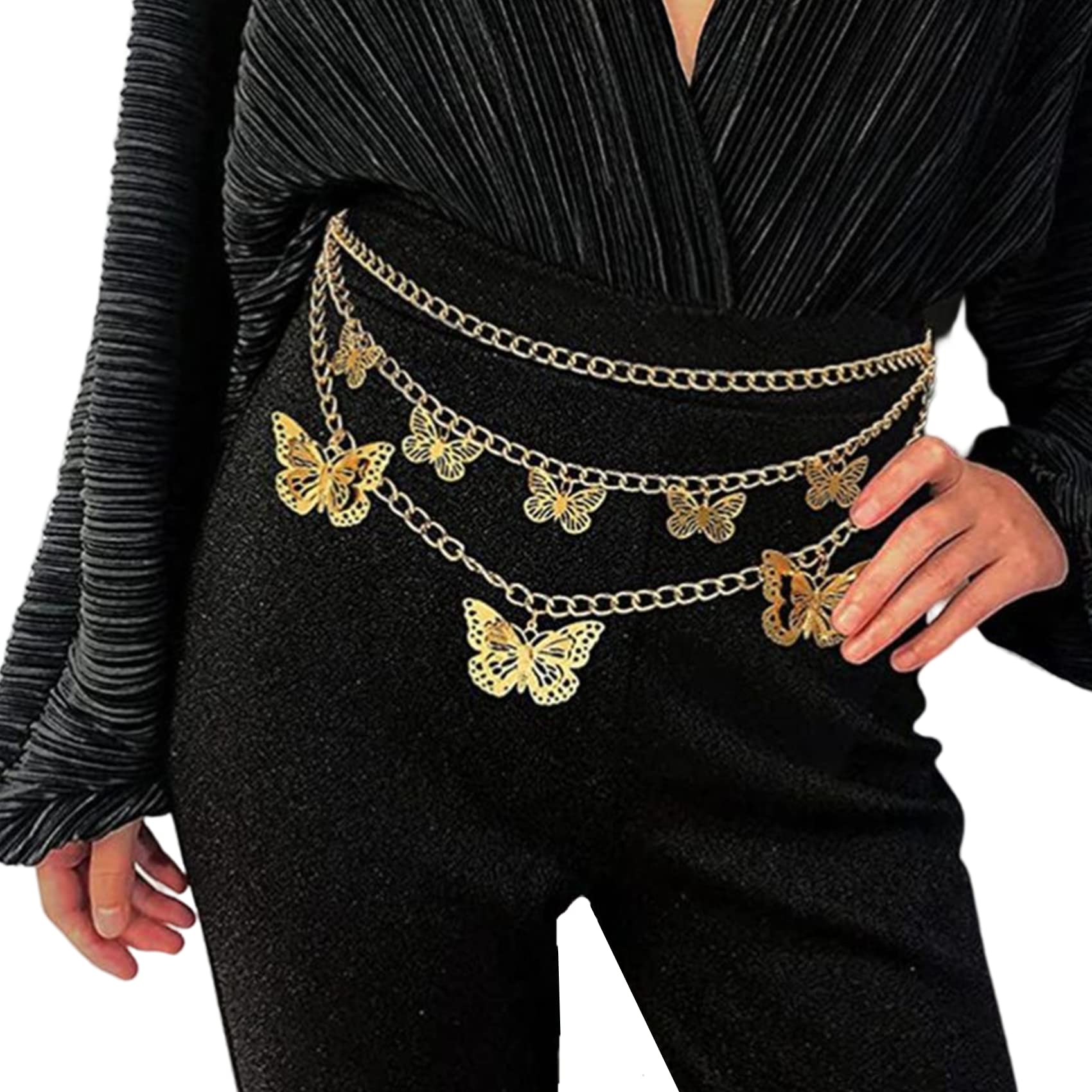 Elegant Women's Multilayer Metal Belly Chain Waistband - Butterfly Body Jewelry for Dresses, Jeans & Casual Outfits | Perfect for Parties, Weddings and Beach Fashion