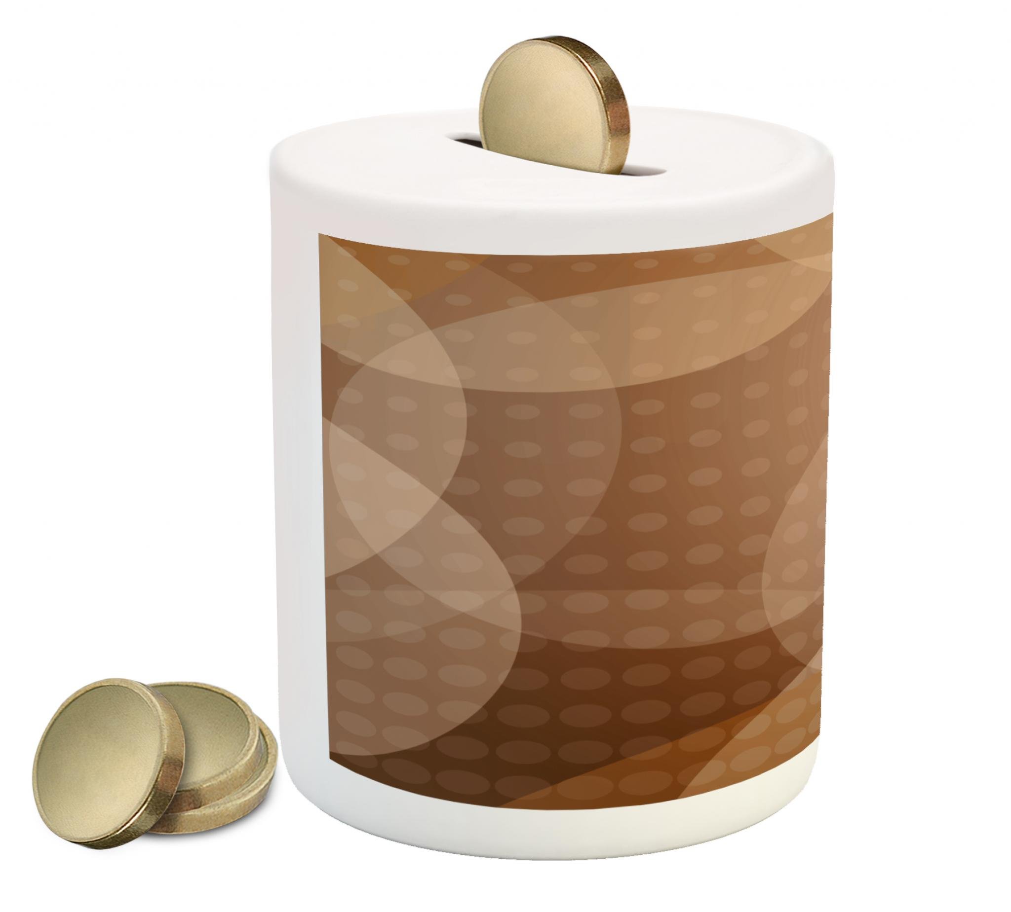 Ambesonne Ceramic Piggy Bank with Modern Gradient Polka Dot Design - Tan Brown White Money Box for Cash Savings | Perfect for Kids' Allowance, Coin Collection & Home Decor