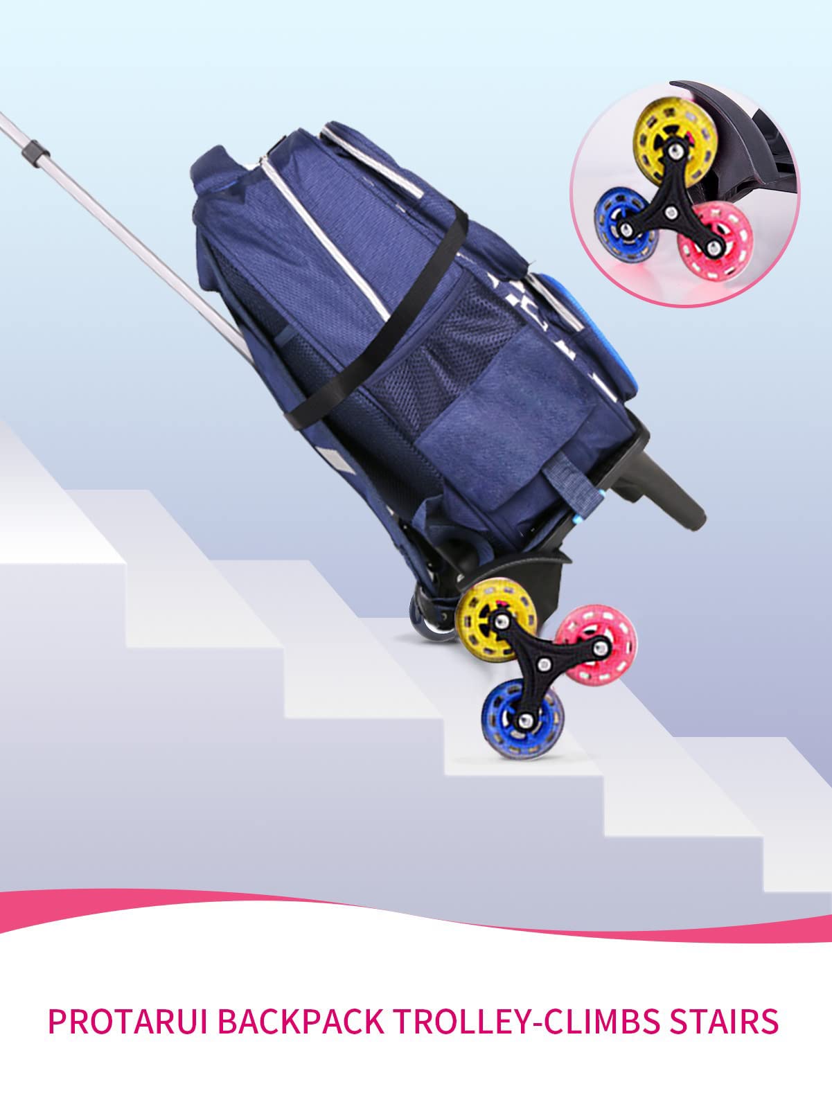 Foldable 6-Wheel Aluminum Alloy Backpack Trolley - Lightweight Rolling Luggage Cart for Kids School, Travel & Shopping | Portable Hand Cart with Wheels for Students, Commuters & Outdoor Activities