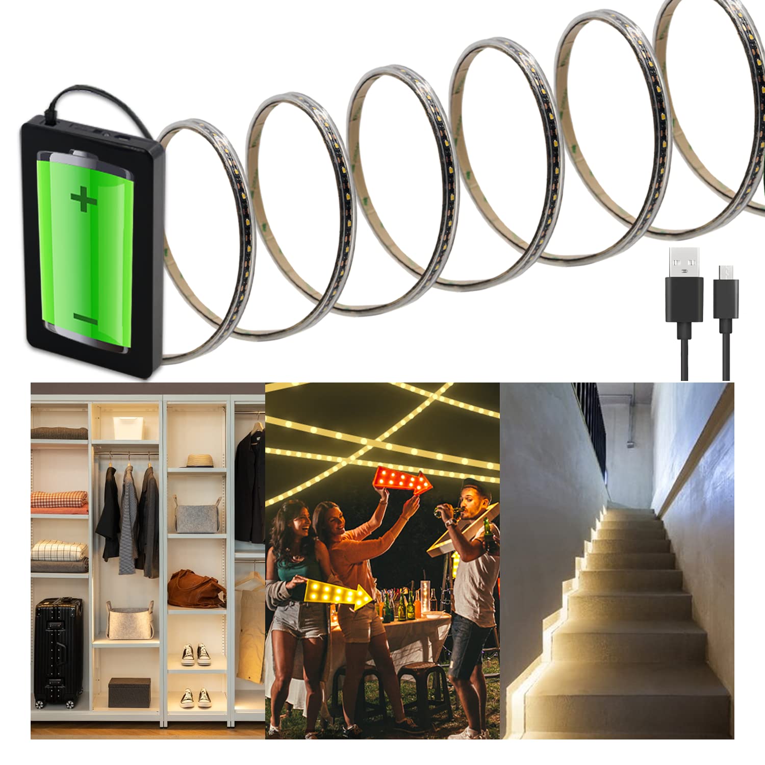 13.2ft Motion Sensor LED Strip Lights with 6000mAh Power Bank - IP65 Waterproof Cool White 6000K Tape Lighting for Outdoor, Balcony, Garden, Stairs, Camping & Party Decorations