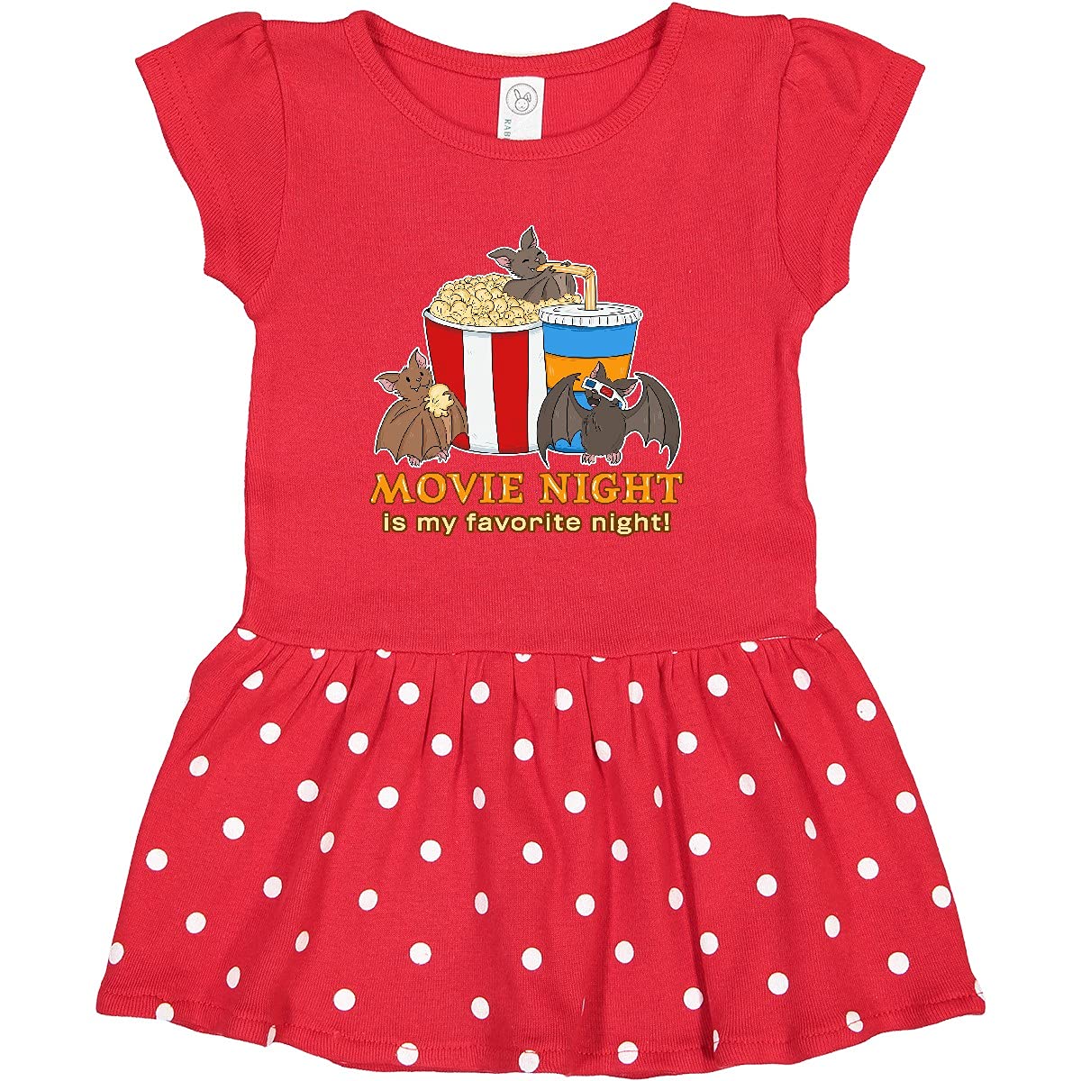 Inktastic Movie Night is My Favorite Night Bats with Popcorn Toddler Dress - Cute Kids Outfit for Family Movie Nights & Themed Birthday Parties