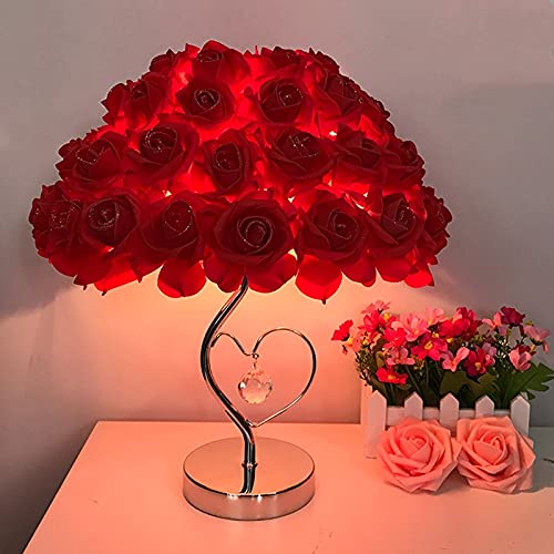 European Style Modern LED Table Lamp - Romantic Rose Flower Night Light for Bedroom, Wedding & Party Decor - Pink Sleep Lighting for Bedside, Home Atmosphere