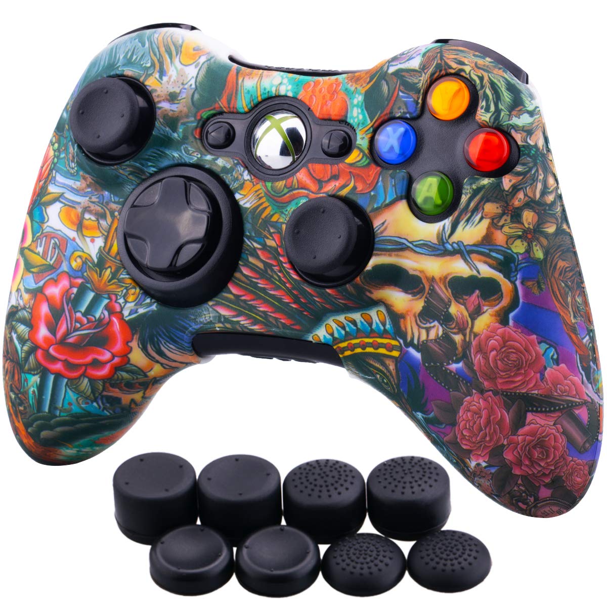 9CDeer Silicone Protective Sleeve Case Cover with 8 Thumb Grips for Xbox 360 Controller - Water Transfer Design, Anti-Slip Skin, Durable Gaming Accessories (Monsters Pattern) - Perfect for Gaming Sessions, Long Play Protection, and Enhanced Grip Comfort