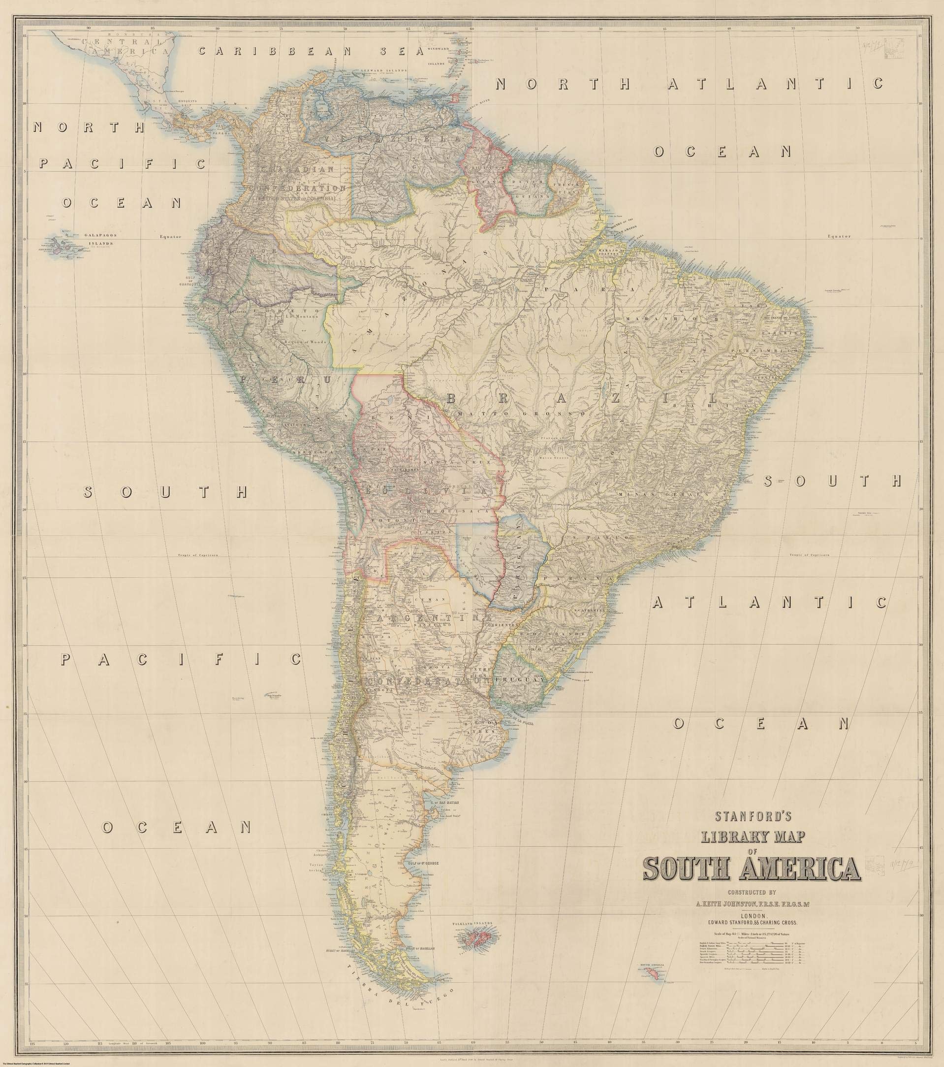 Vintage 1864 Library Map of South America - 40