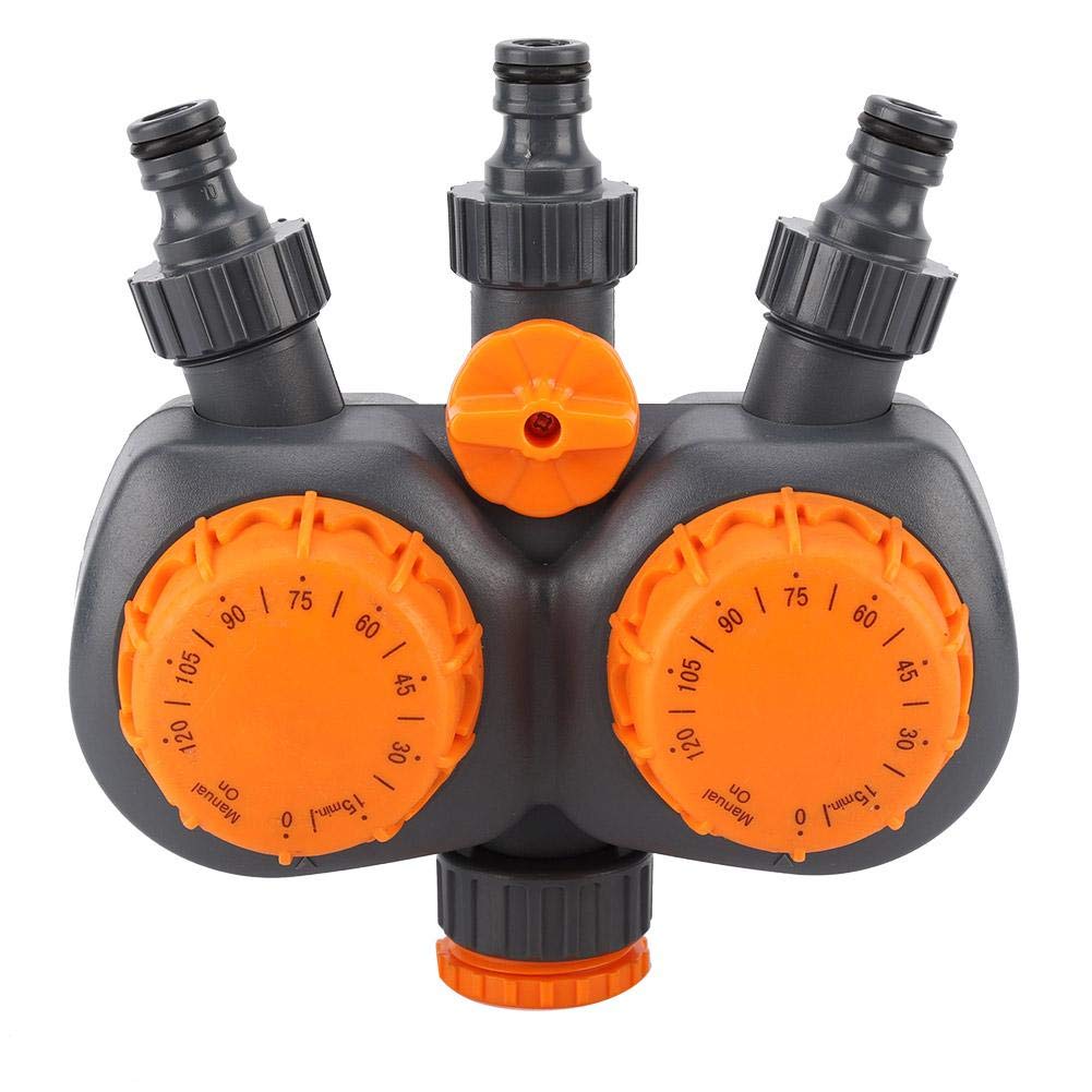 Garden Irrigation Timer with G3/4 Adapter - Dual Outlet Mechanical Water Controller for Flowers, Plants & Potted Fruits | Automatic Watering System for Lawns, Greenhouses & Home Gardens