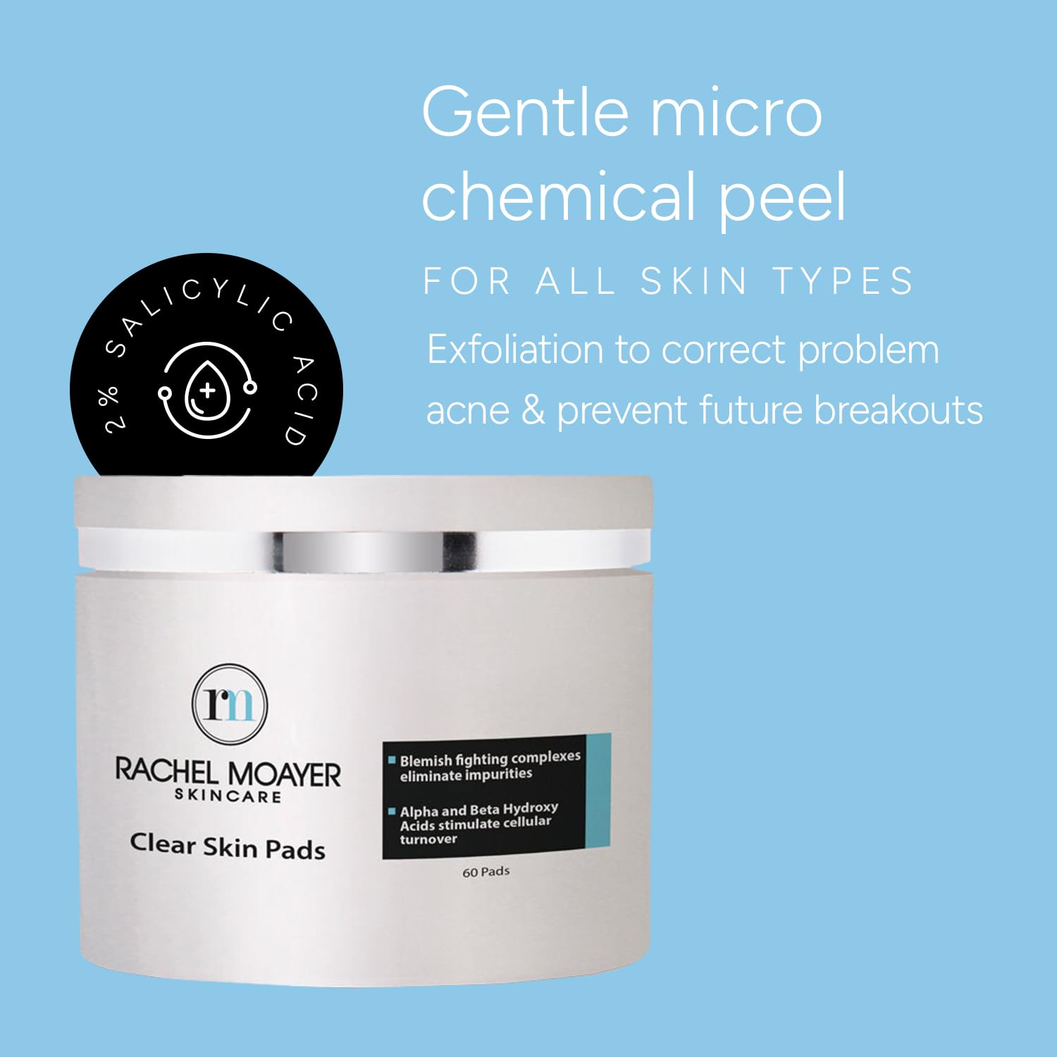 Rachel Moayer Clear Skin Pads - Exfoliating Facial Pads with Salicylic & Glycolic Acid for Acne Treatment, Deep Cleansing & Brightening | Gentle Resurfacing Pads for Clear, Radiant Skin | Perfect for Daily Skincare Routine & Travel
