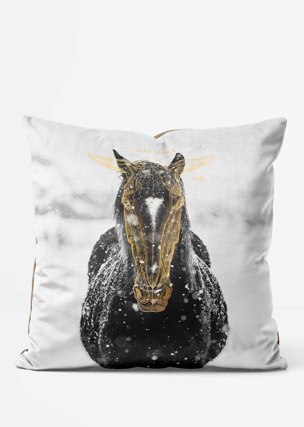 Premium Gold Horse Cushion - Elegant Home Decor Throw Pillow for Sofa, Bed & Office - Perfect for Living Room, Bedroom & Gift Giving