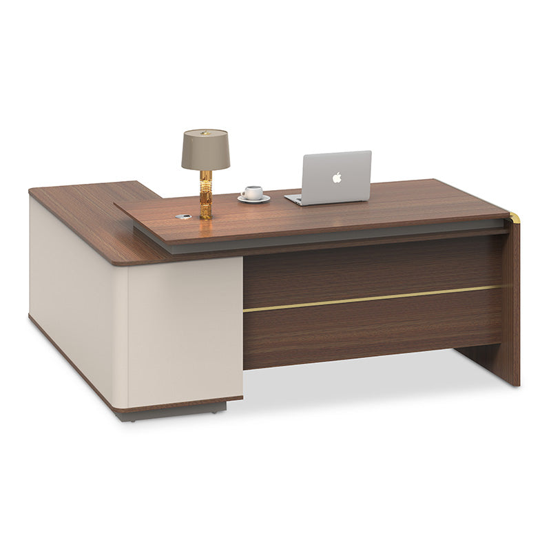 Premium ANDERSON Executive Desk 2.0M - Reversible L-Shaped Office Desk in Hazelnut & Beige | Modern Home Office Furniture for Professionals & Remote Workers