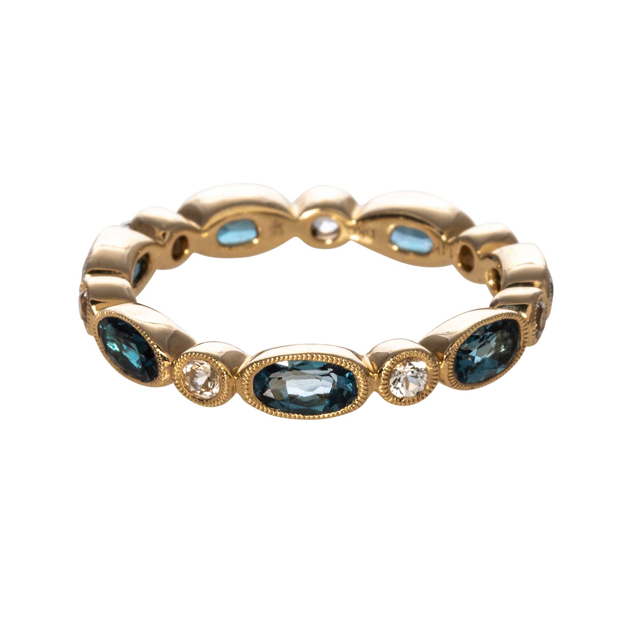 14K Yellow Gold Blue Topaz & White Sapphire Eternity Band Ring for Women - Perfect for Weddings, Anniversaries & Special Occasions