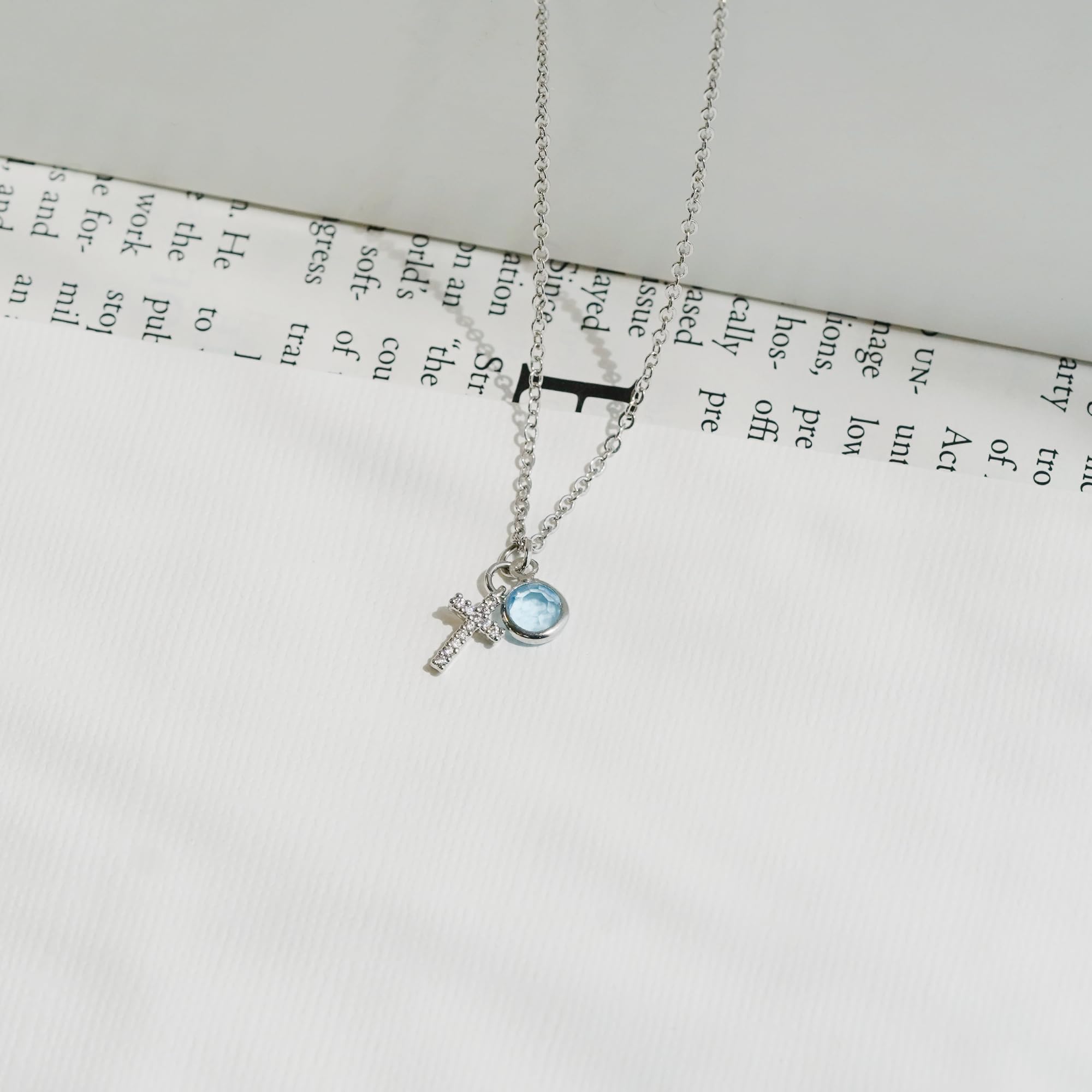 Birthstone Cross Necklace for Women - 14K Gold Plated Christian Jewelry with Genuine Birthstones - Religious Gift for Mom, Baptism, Confirmation & First Communion - Elegant & Meaningful Faith-Based Accessory for Church, Weddings & Special Occasions