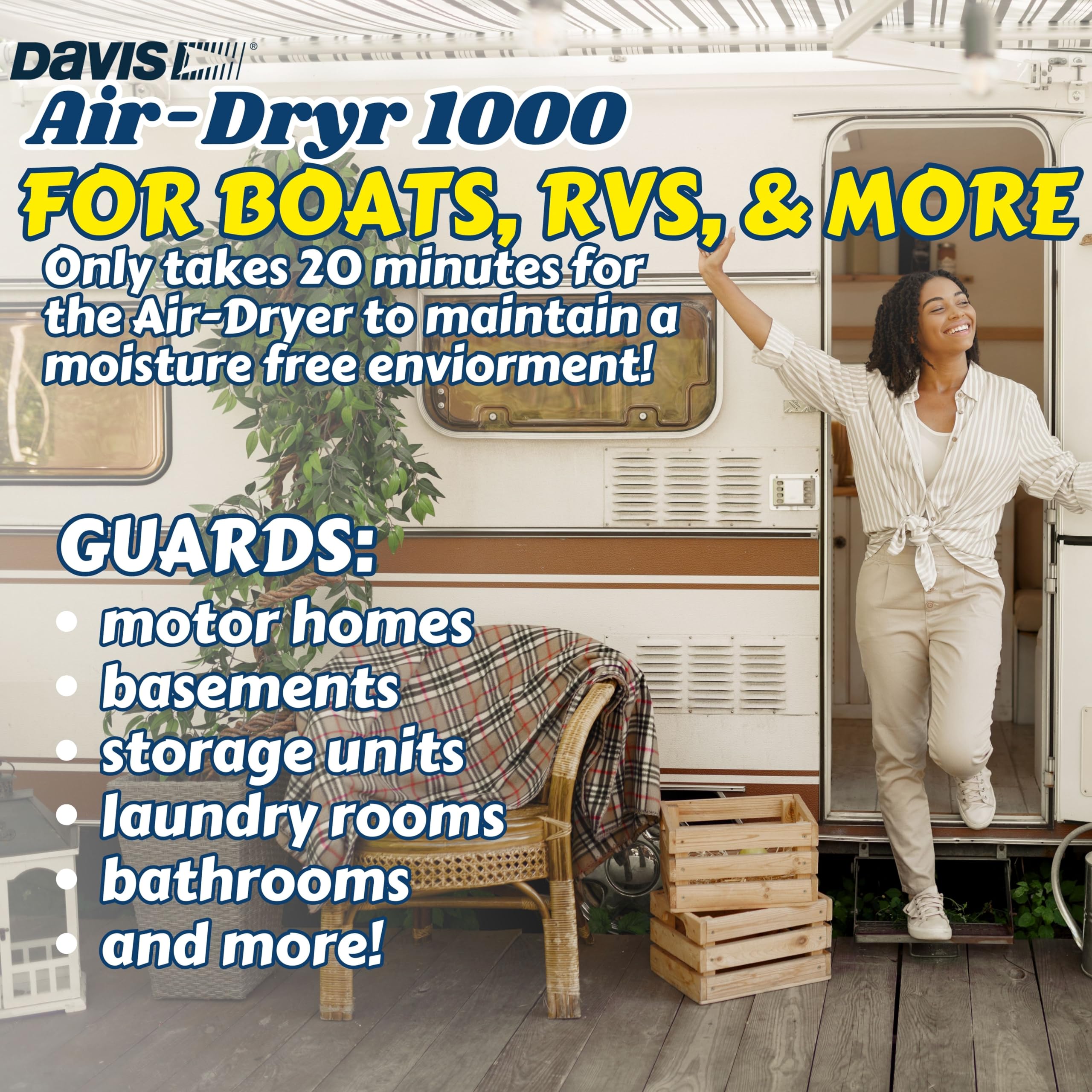 Davis Instruments Air-Dryr 1000 Dehumidifier Bundle (2 Pack) - Ultra Quiet Boat Dehumidifier for Moisture Control & Wet Air Solution - Portable RV Space Heater & Compact Electric Boat Heater for Camping, Marine Use & Small Spaces