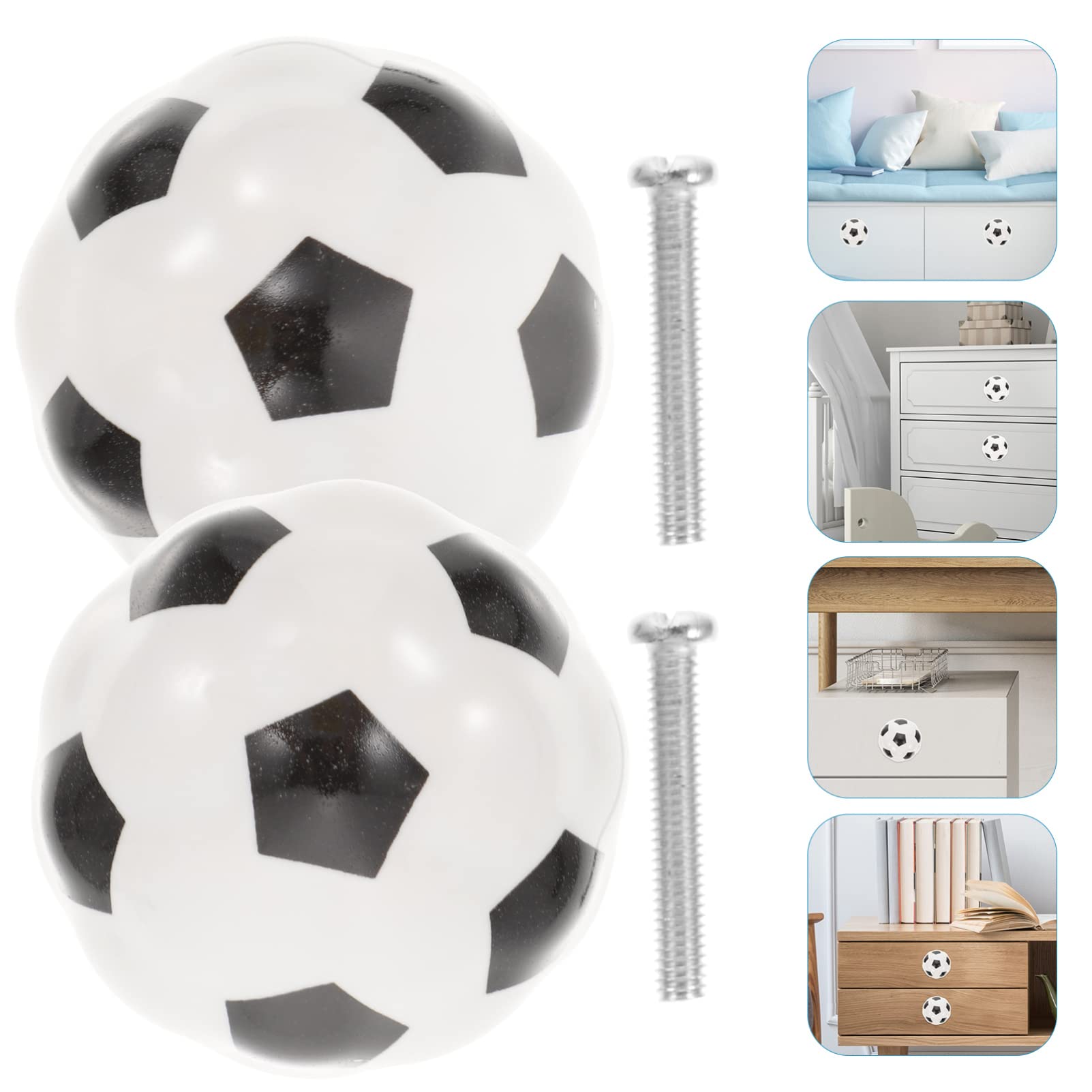 Artibetter 2-Pack Ceramic Soccer Ball Door Knobs - Brass Cabinet & Drawer Pull Handles for Wardrobe, Dresser, Kitchen Cupboard - Durable Furniture Hardware for Home & Office Decor