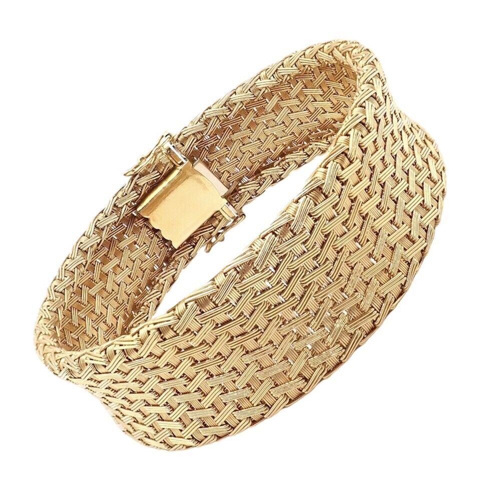 Authentic Roberto Coin 18k Yellow Gold Large Basket Weave Bracelet for Women | Luxury Italian Jewelry Gift for Anniversary, Birthday & Special Occasions | Perfect for Evening Events & Formal Wear