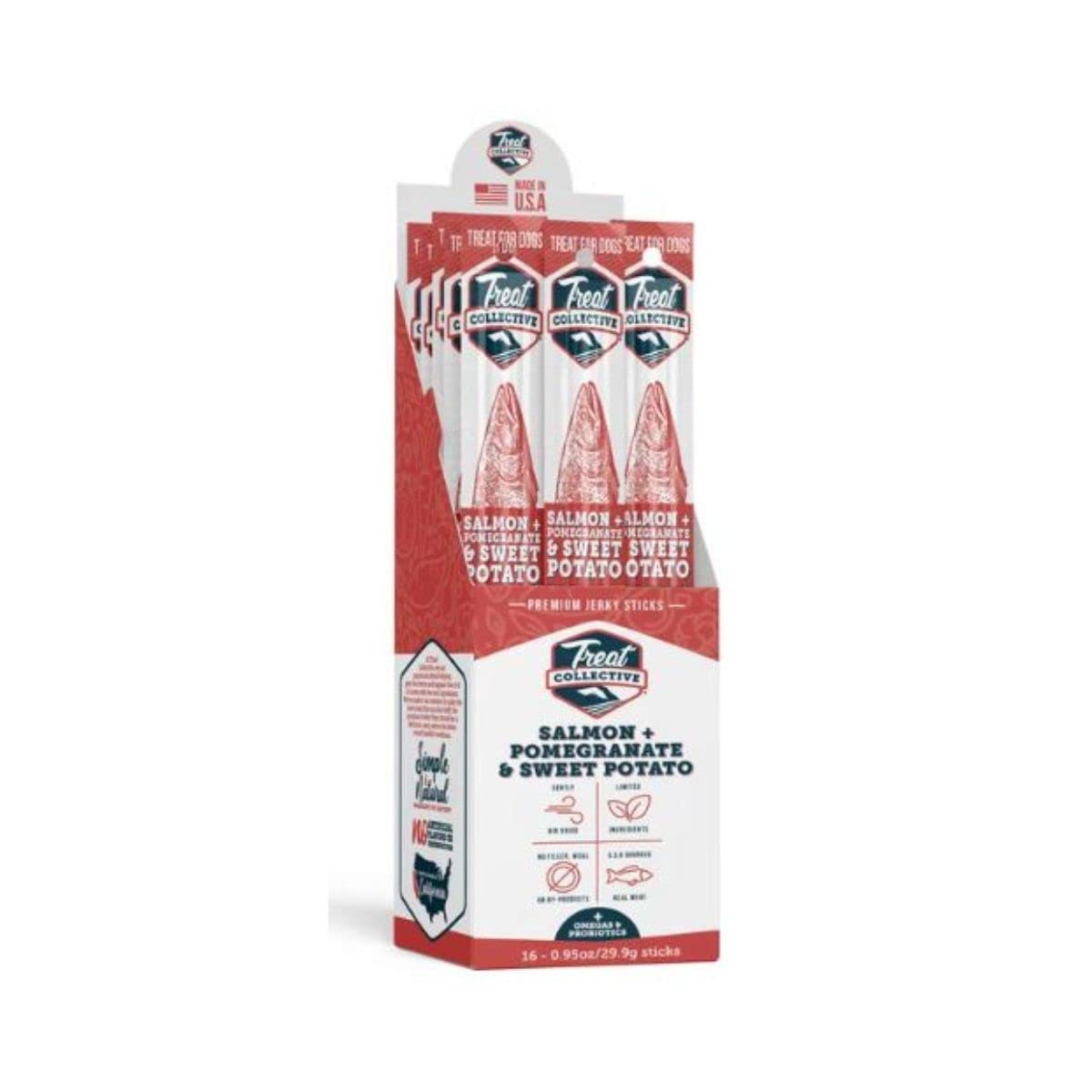 All-Natural Salmon & Pomegranate Sweet Potato Jerky Sticks for Dogs - Grain Free, No Fillers or Byproducts - Healthy Dog Treats (16 Pack) - Perfect for Training Rewards and On-the-Go Snacks