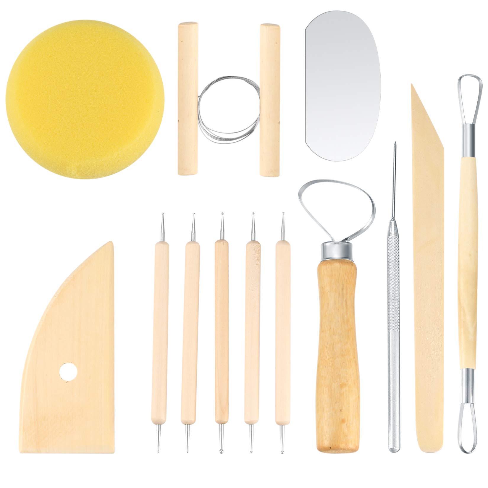 Premium Ceramic Clay Tools Set - 12-Piece Wooden & Metal Pottery Sculpting Kit for Clay, Wax & Sculpture - Perfect for Shaping, Modeling, Smoothing - Ideal for Adults & Beginners (Wood Color) - Great for DIY Art Projects, Pottery Classes & Home Crafting