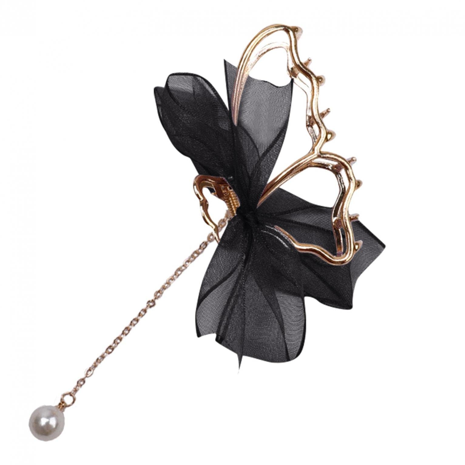 Elegant Butterfly Hair Clips for Women - Large Metal Claw Clips with Lace Pearl Tassel, Strong Hold Hair Accessories for Thick & Thin Hair - Perfect for Weddings, Parties & Daily Styling
