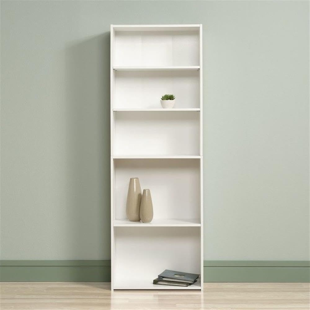 Home Square 5-Shelf Engineered Wood Bookcase Set in Soft White (Set of 2) - Sturdy Bookshelf for Living Room, Office, Bedroom & Study - Perfect for Organizing Books, Decor & Storage