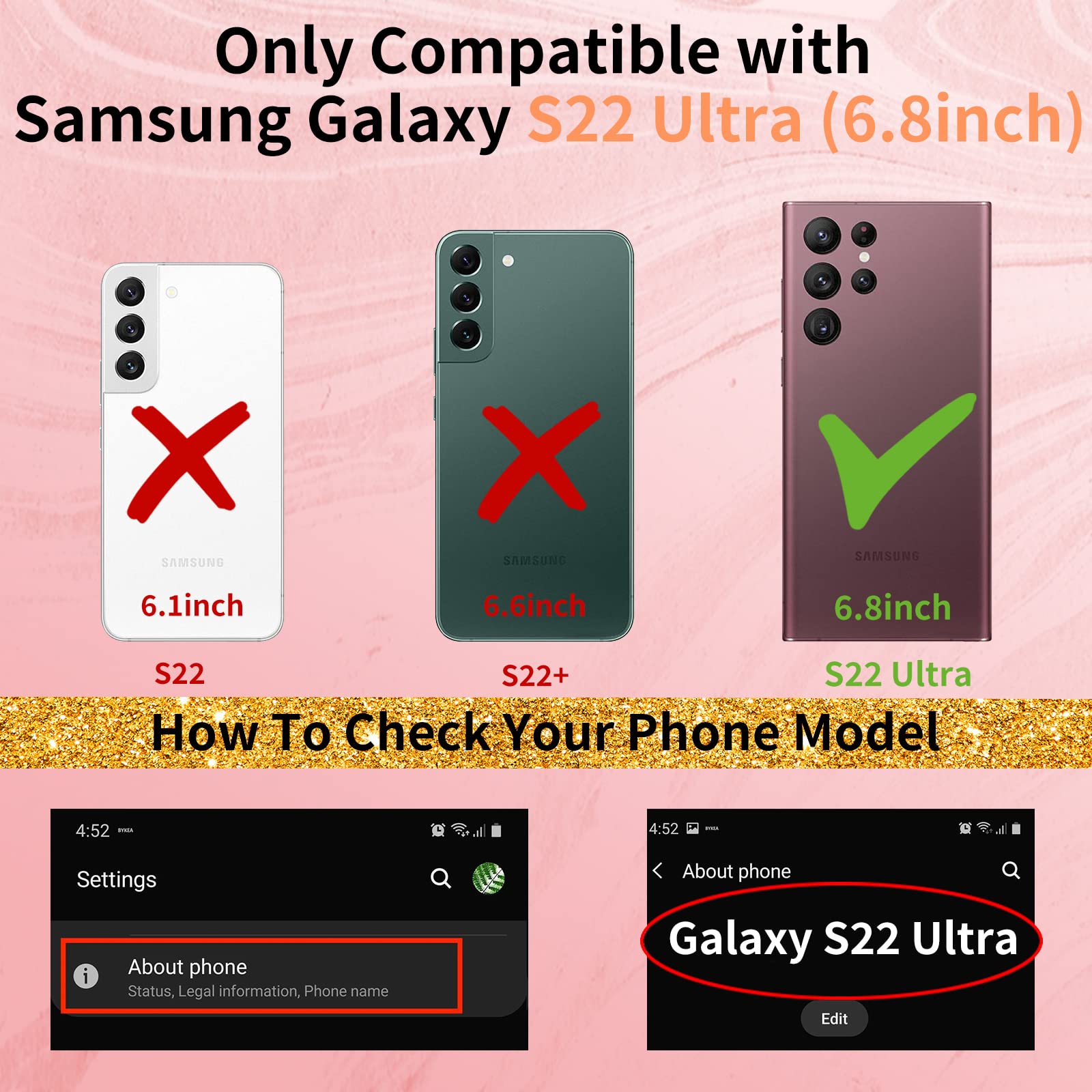 **Stylish 3-in-1 Heart Pattern Phone Case for Samsung Galaxy S22 Ultra - Cute Aesthetic Love Design, Black & Gold Luxury Cover with Screen Protector & Chain (Red) - Perfect Gift for Women & Girls**    **Usage Scenarios:** Ideal for daily use, travel, parties, or as a trendy gift for Valentine's Day, birthdays, or special occasions.