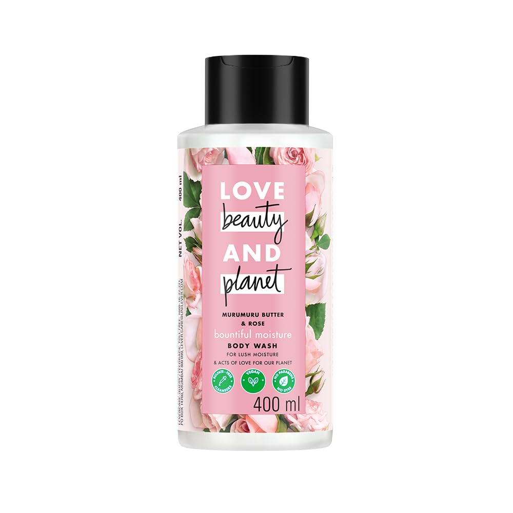Love Beauty & Planet Moisturizing Body Wash with Murumuru Butter & Rose - Sulfate & Paraben Free Shower Gel for Dry Skin - 400ml Hydrating Liquid Soap for Women & Men - Perfect for Daily Shower & Spa Relaxation