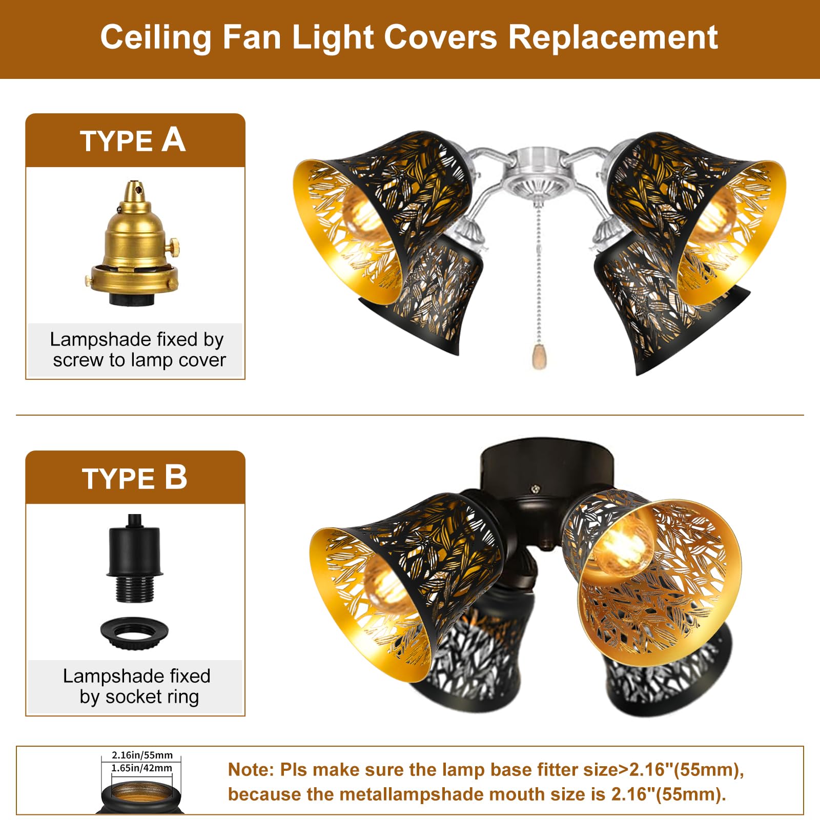 ALUCSET 4 Pack Metal Bell Shaped Pendant Light Shades - 4.72