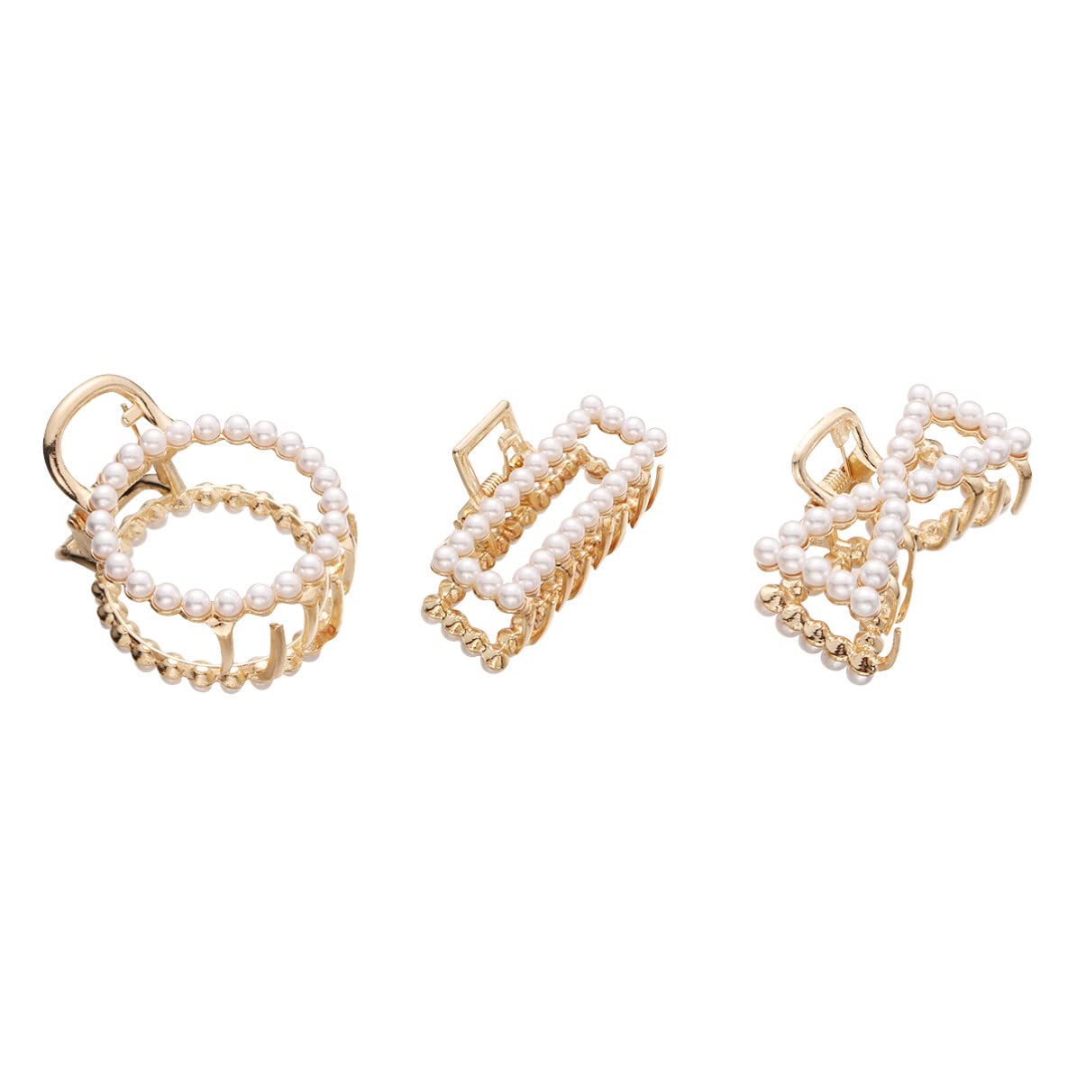 Beaupretty 6Pcs Pearl Plastic Small Hair Claws - Hollow Out Mini Hair Clips with Golden Line for Women & Girls - Hair Barrettes & Jewelry for Parties, Weddings, Daily Styling
