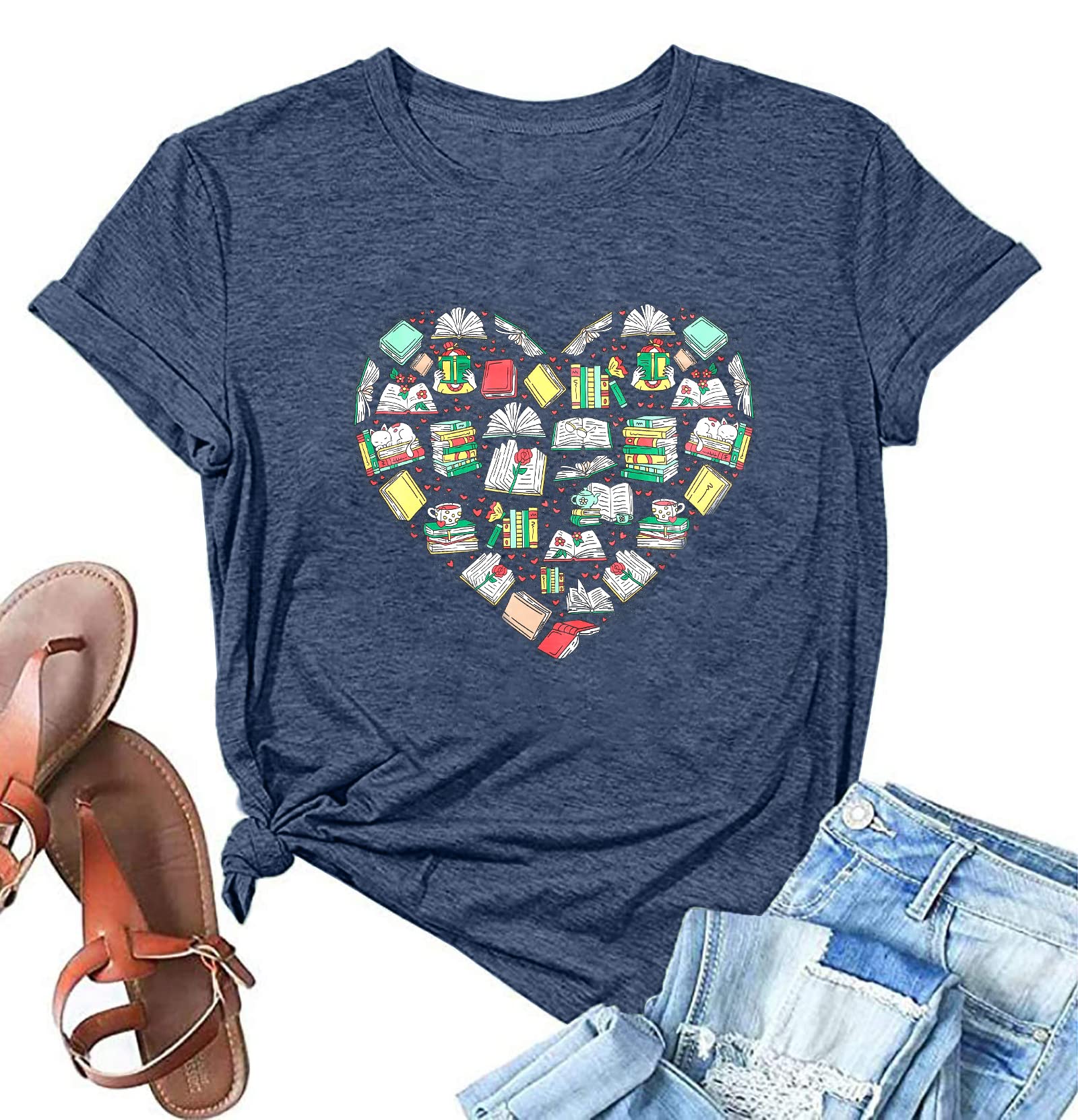 Women's Librarian Reading T-Shirt - Book Lover Graphic Tee - Cute Teacher Gift - Casual Bookworm Top for Reading Enthusiasts & Educators | Perfect for Book Clubs, Library Visits & Casual Outfits