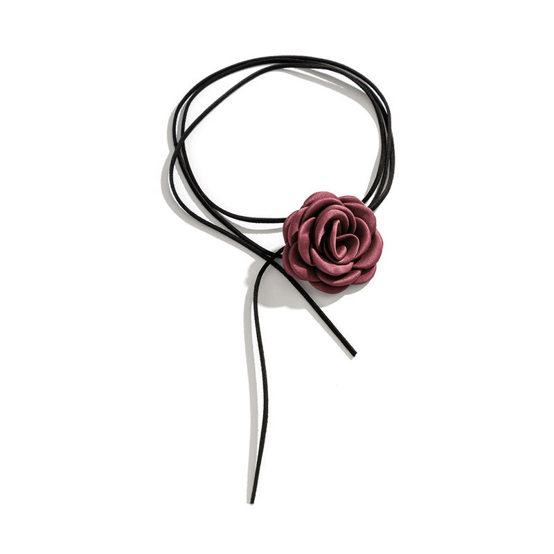 Rose Phantom Flower Suede Choker Necklace | Gothic Victorian Costume Jewelry | Perfect for Halloween, Cosplay & Vintage Fashion Outfits